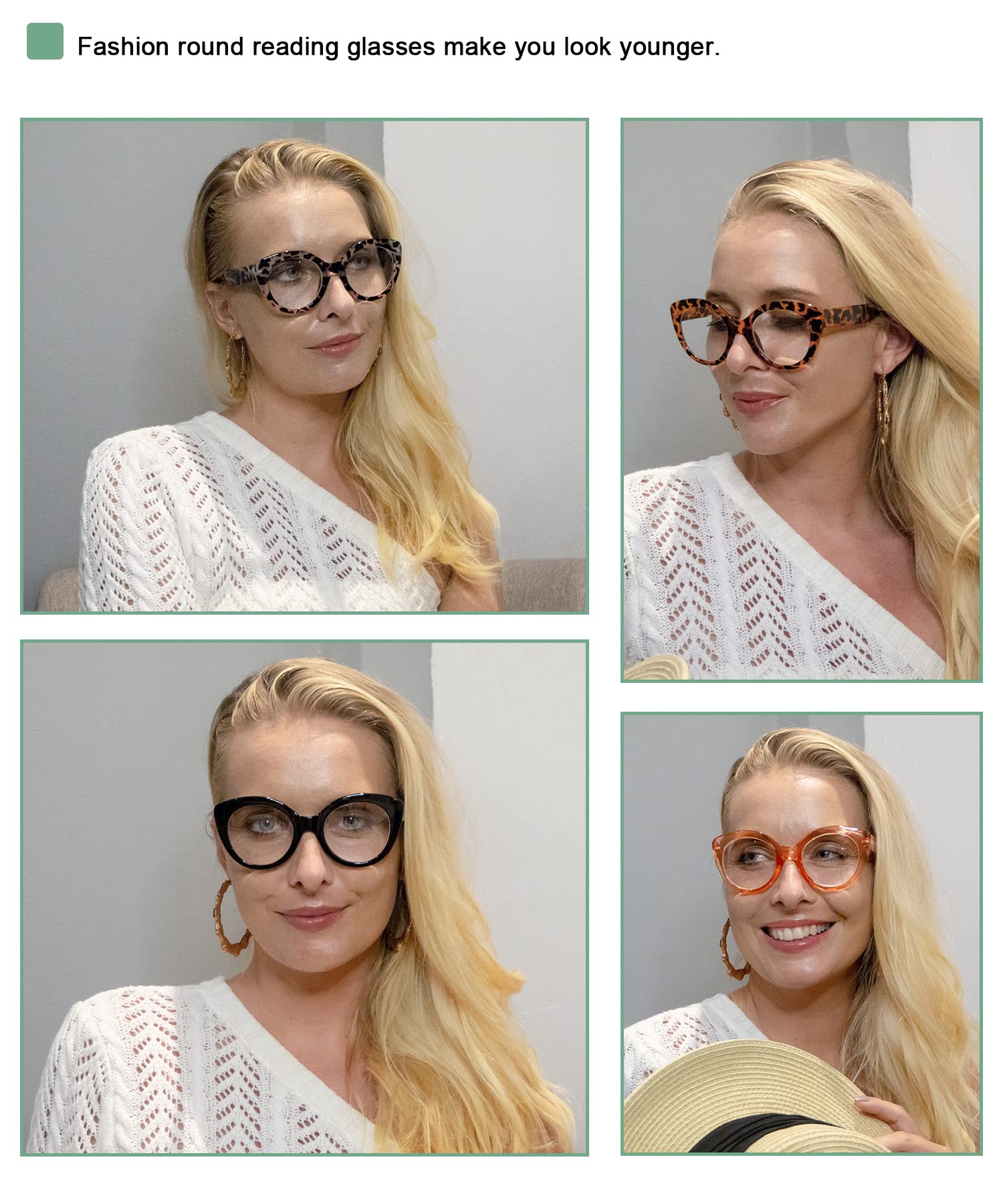 4 Pairs Stylish Round Reading Glasses for Women - Fashionable Readers for Reading, Working & Computer Use