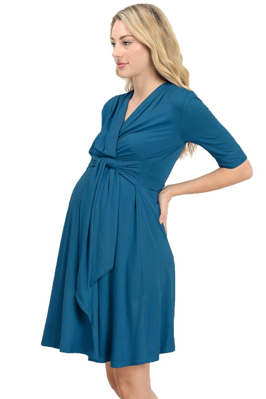 LaClef Women's Maternity Wrap Dress with Adjustable Tie Waist Belt - Flattering Pregnancy Outfit for Work, Party & Everyday Wear