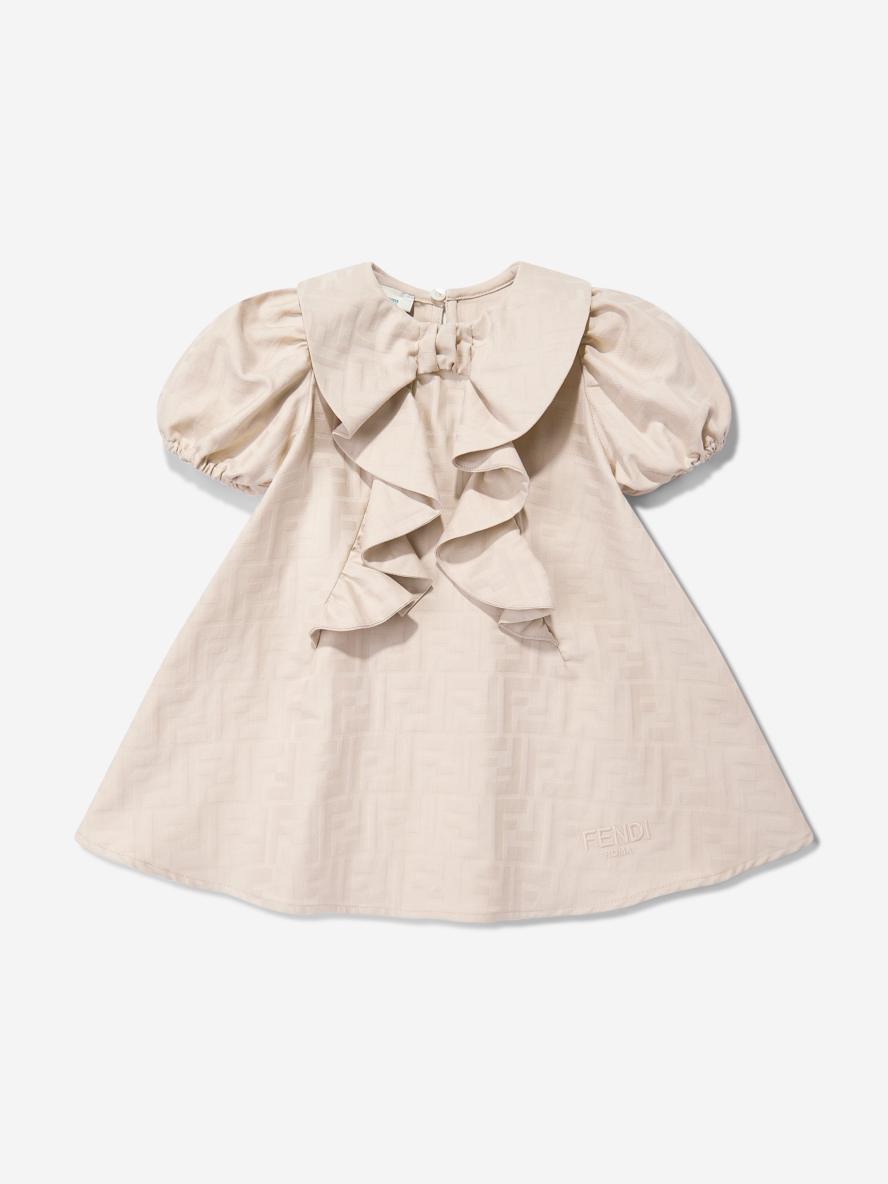 Baby Girls FF Jacquard Logo Dress in Beige - Soft & Stylish Toddler Outfit for Parties, Photos & Special Occasions