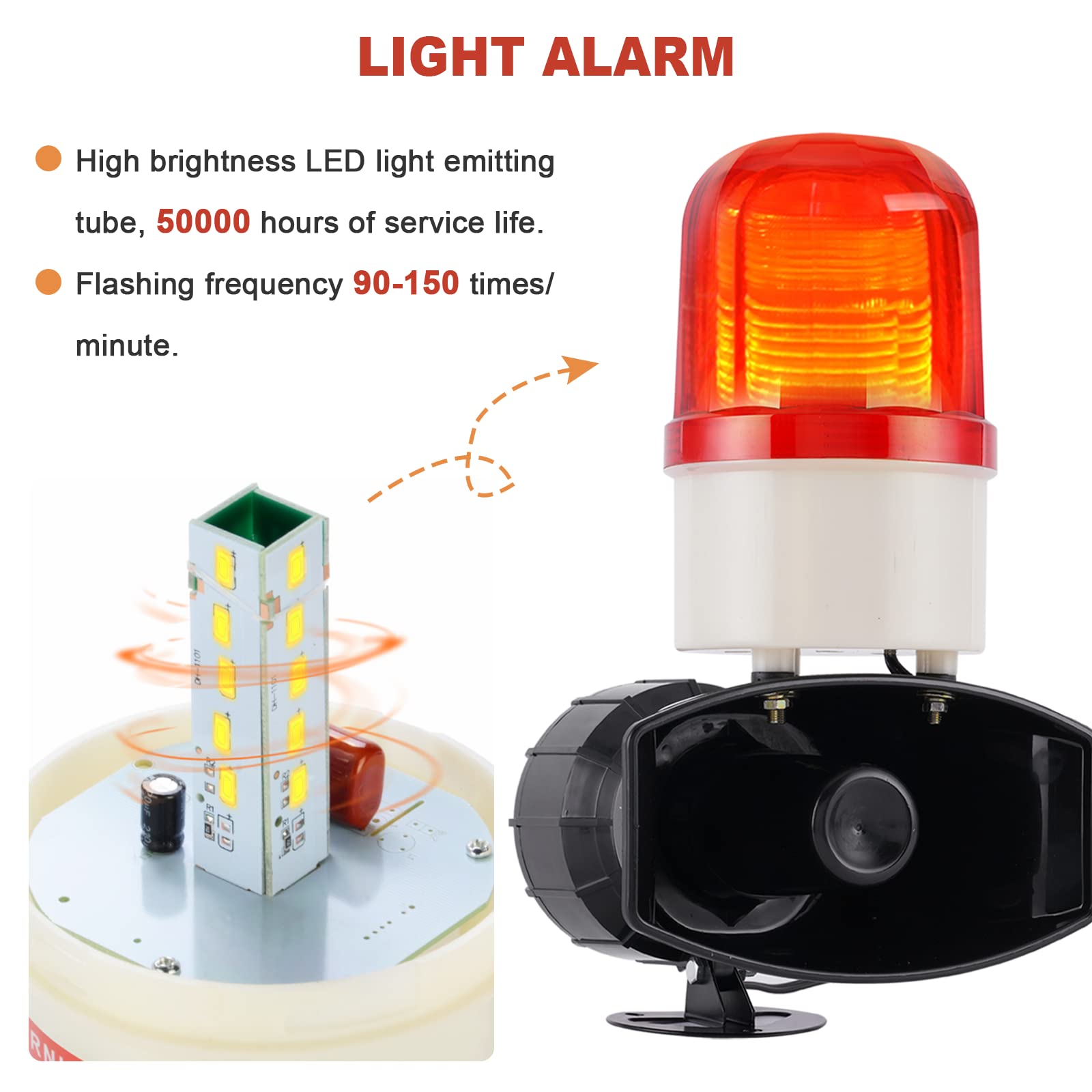 115dB Loud Alarm Siren with Strobe Light - 60W Industrial LED Warning Horn for Security & Emergency (DC12V LTE-1101) - Perfect for Factories, Warehouses & Parking Lots