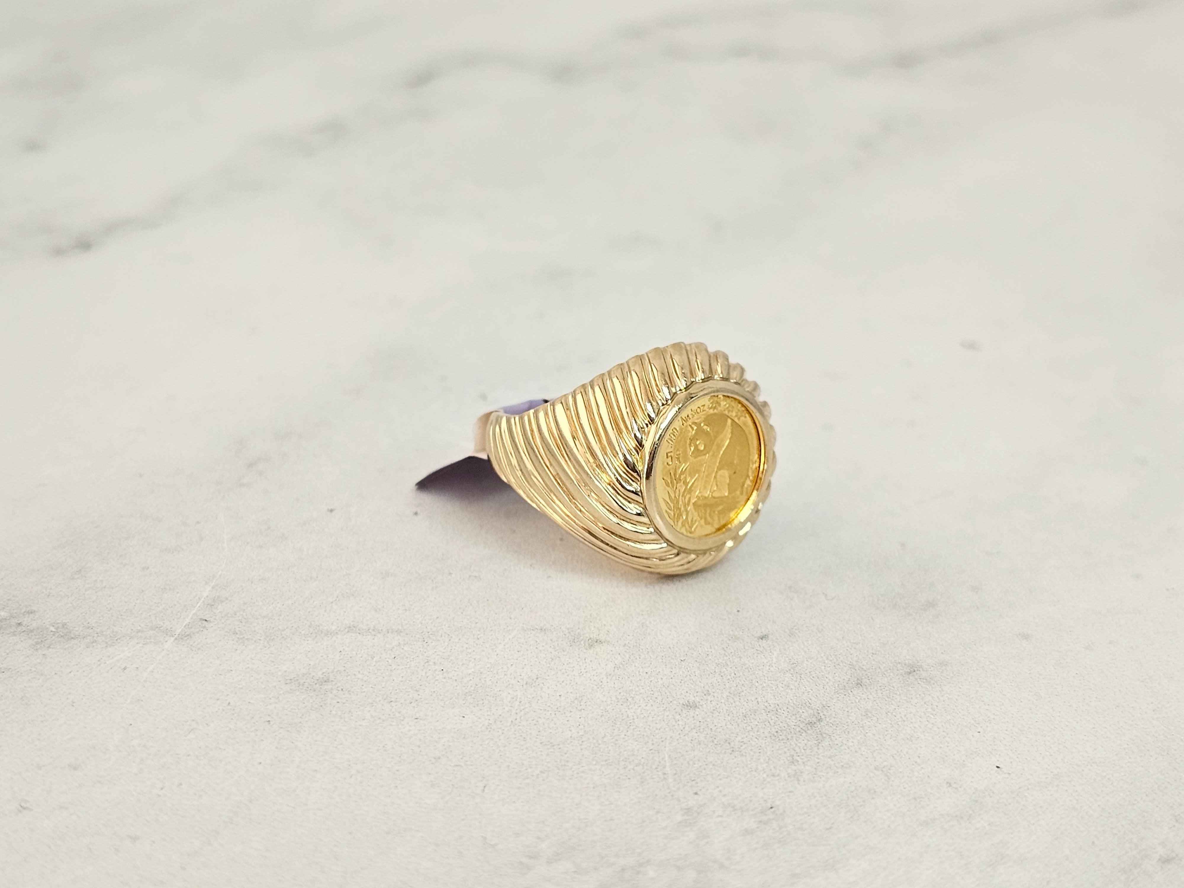 1993 1/20 oz Fine Gold Panda Coin Ring - Genuine Chinese Collector's Jewelry for Men & Women - Perfect for Gifts, Investment & Fashion Accessories