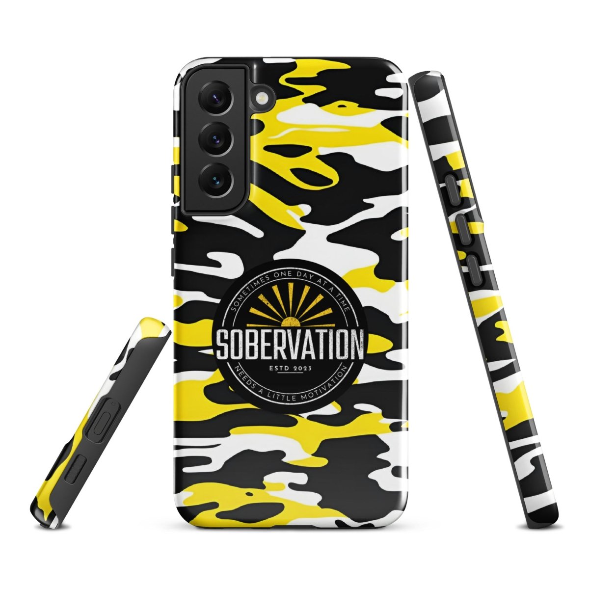 Sobervation Yellow Camo Samsung Phone Case - Stylish Protective Cover for Samsung Galaxy | Motivational Sobriety Gift for Recovery & Everyday Use