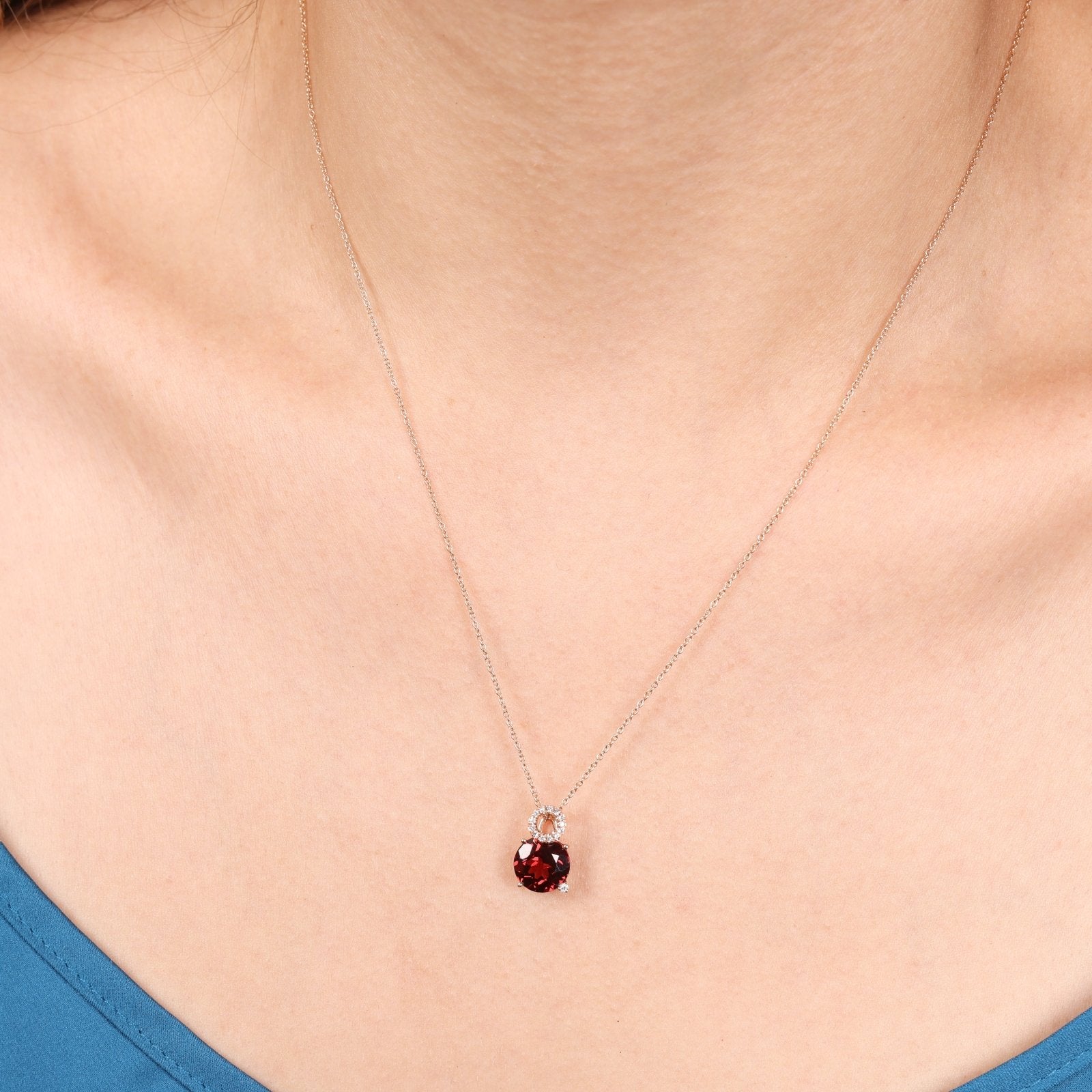 14k Rose Gold Stacked Diamond and Garnet Solitaire Pendant Necklace for Women - Elegant Gift for Anniversary, Valentine's Day & Special Occasions