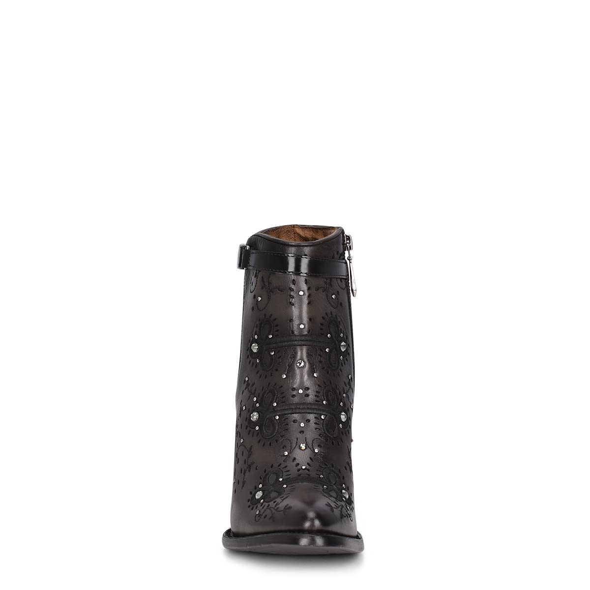 Cuadra Women's Leather Bootie with Zipper & Crystals - Stylish Black Ankle Boots for Night Out