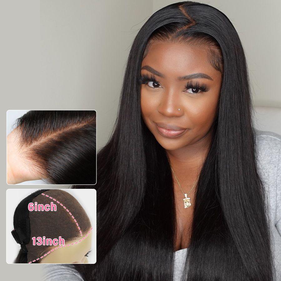 13X6 Lace Front Wigs Human Hair Straight - Pre Plucked & Bleached Knots HD Transparent Lace - Natural Black Color - Perfect for Daily Wear, Cosplay & Special Occasions