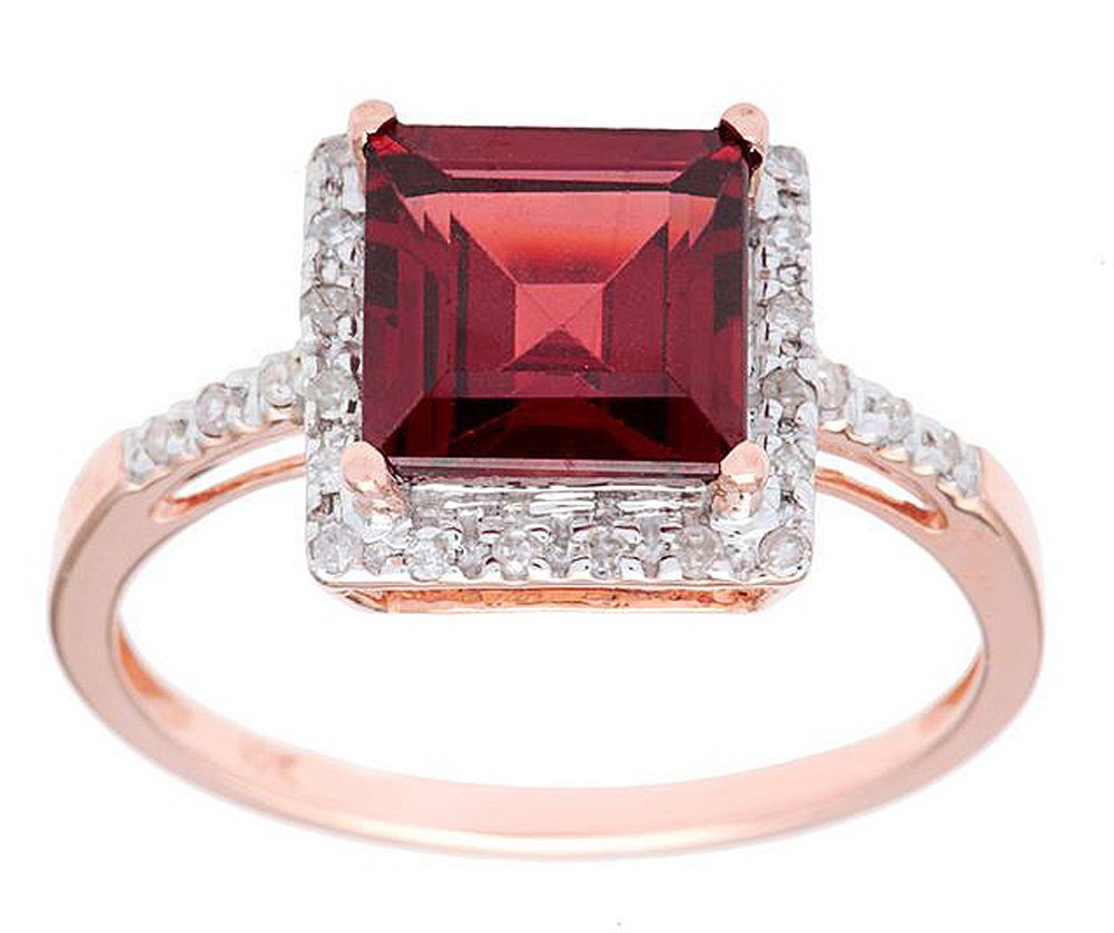 10K Rose Gold Square Garnet and Diamond Halo Ring for Women - Elegant Vintage Style Engagement & Wedding Jewelry Gift for Her - Perfect for Anniversaries, Proposals, and Special Occasions