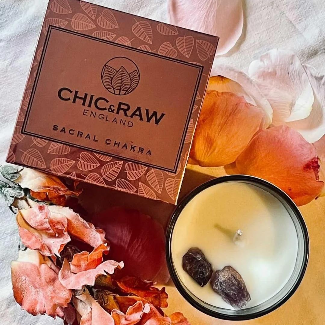 Amethyst Sacral Chakra Scented Candle with Ylang Ylang & Lavender Essential Oils | Natural Soy Wax Aromatherapy Candle | Relaxation, Meditation & Healing Gift for Women | Perfect for Yoga, Spa & Home Decor