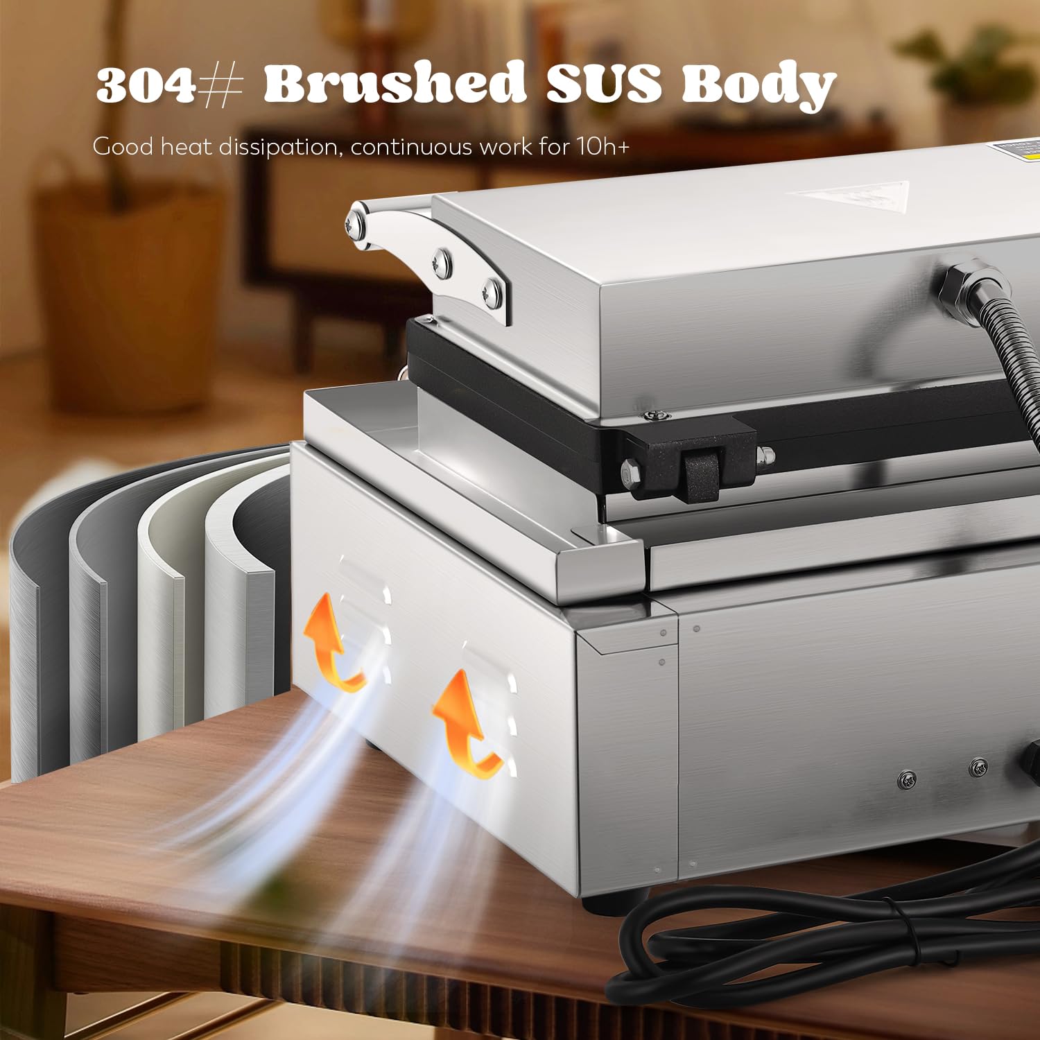 Commercial Corn Dog Waffle Maker Machine - 6 PCS 1550W Stainless Steel Waffles on a Stick Maker with 50-300℃ Temperature Control & 5-Min Timer - 110V White - Perfect for Fairs, Carnivals, Food Trucks & Home Breakfast