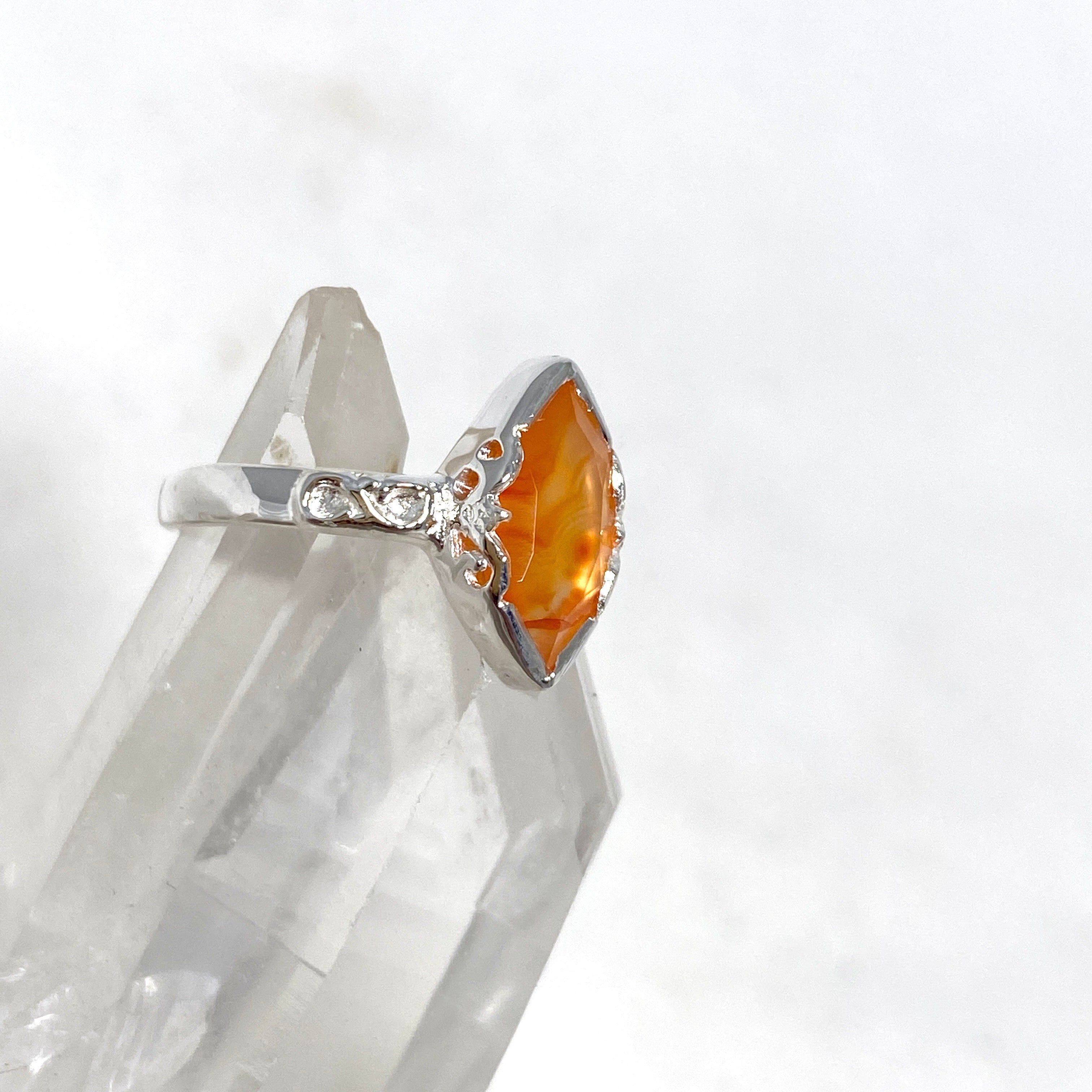 Natural Carnelian Faceted Marquise Ring in Sterling Silver - Elegant Decorative Setting R3726 | Perfect for Weddings, Parties & Special Occasions