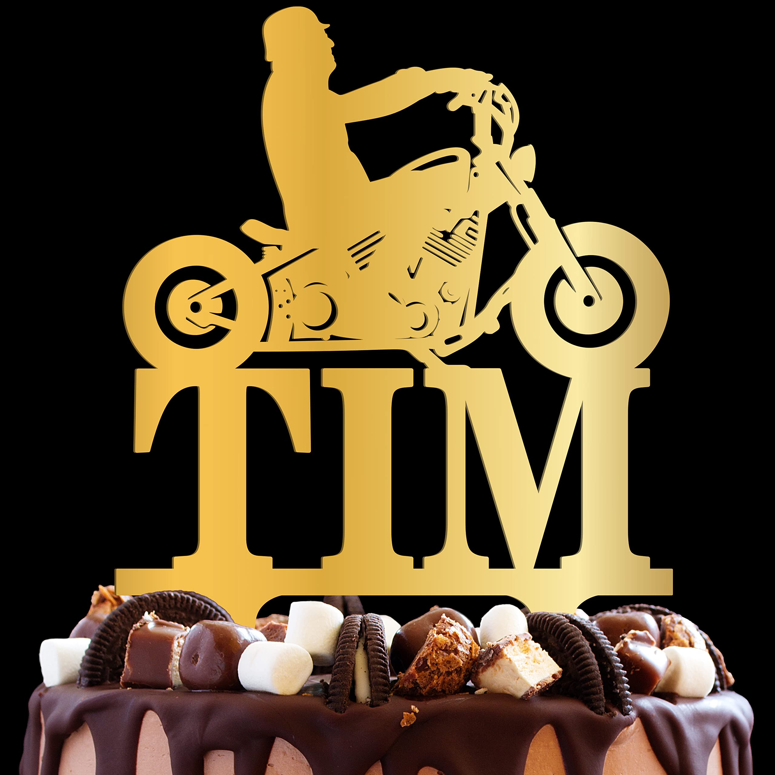 Custom HD Biker Silhouette Chopper Motorcycle Cake Topper - Personalized Birthday Cake Decor for Men - Perfect for Biker-Themed Parties, Motorcycle Enthusiast Celebrations & Anniversary Cakes