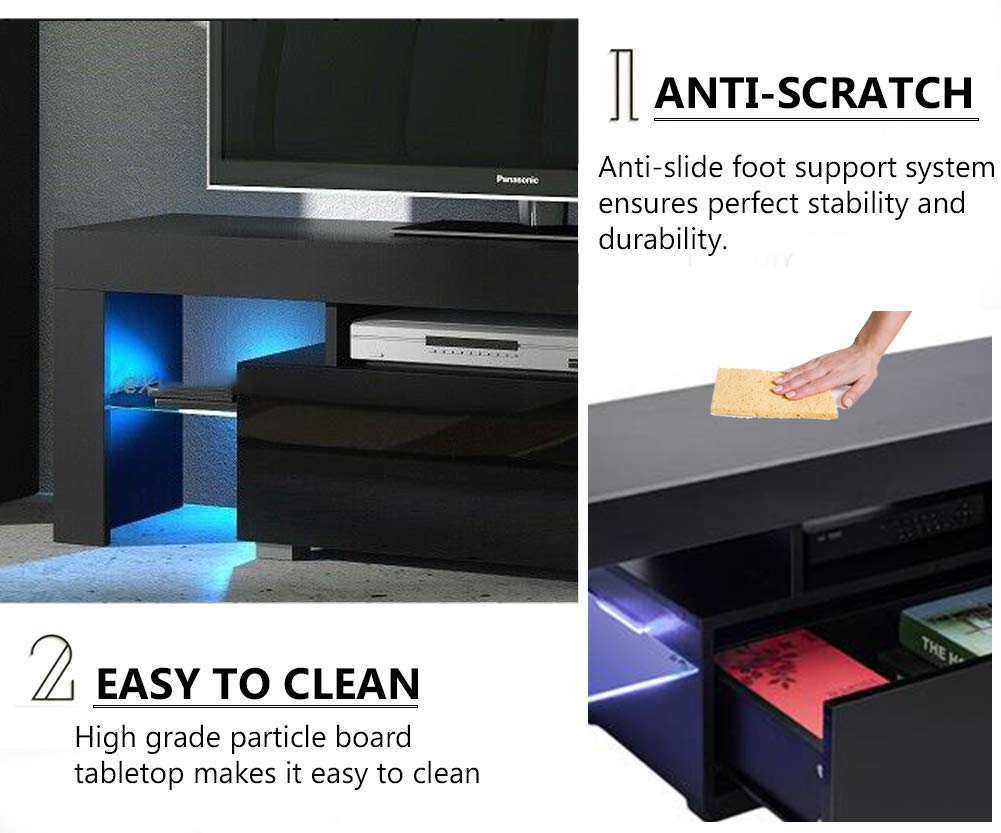 Modern Simple TV Stand with LED Lights - Entertainment Center Console Table for Living Room, Fits up to 51
