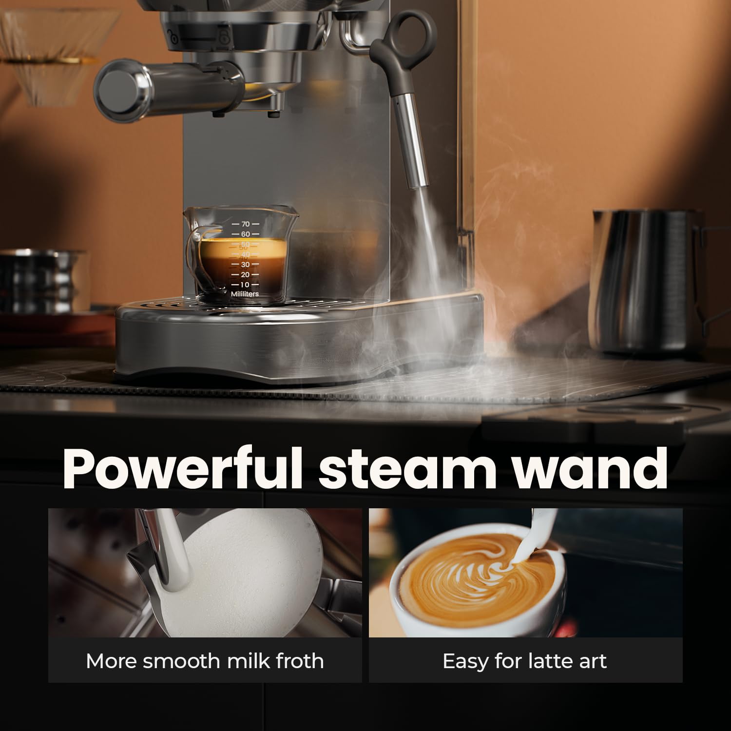 20 Bar Espresso Machine with Milk Frother - Semi-Automatic Coffee Maker for Latte & Cappuccino, 1450W Stainless Steel Coffee Machine with 34oz Removable Water Tank - Perfect for Home, Office & Cafe Use