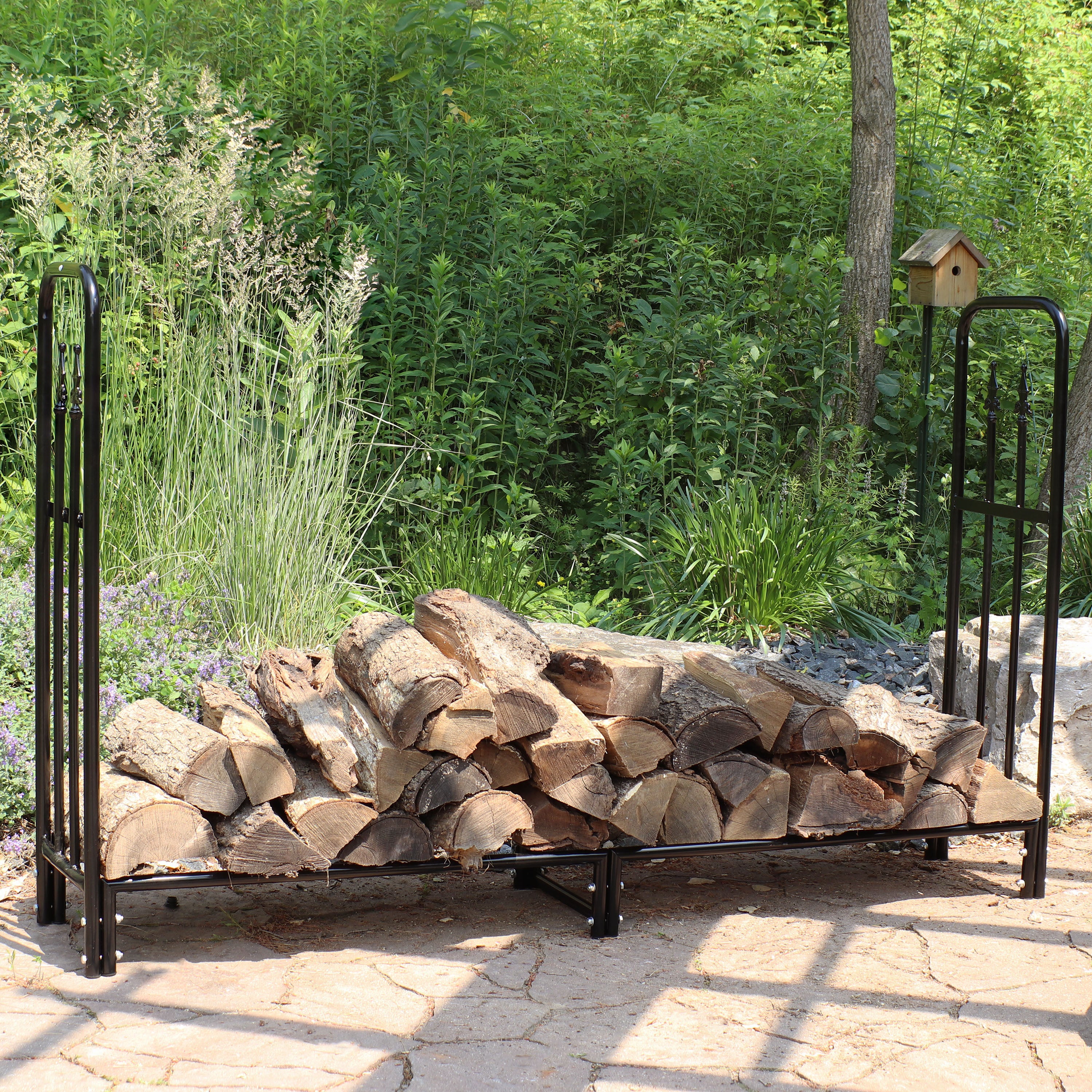 Sunnydaze 6-Foot Steel Firewood Rack for Indoor & Outdoor Use - Decorative Log Holder for Fireplace, Patio, and Camping