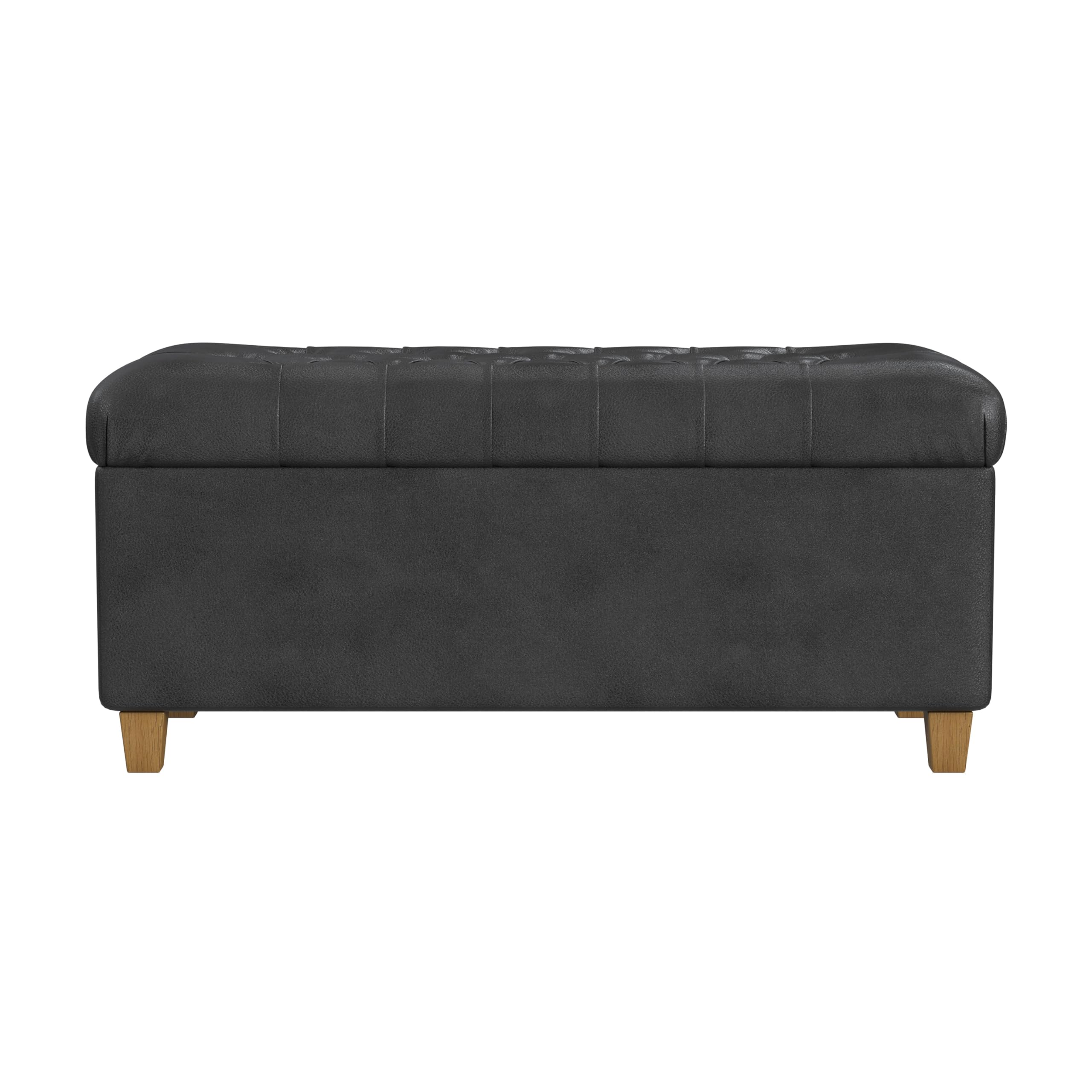 HomePop Button Tufted Storage Ottoman Bench - Faux Leather Upholstered Storage Seat for Living Room & Bedroom - Perfect for Entryway, Hallway or Footrest - Black