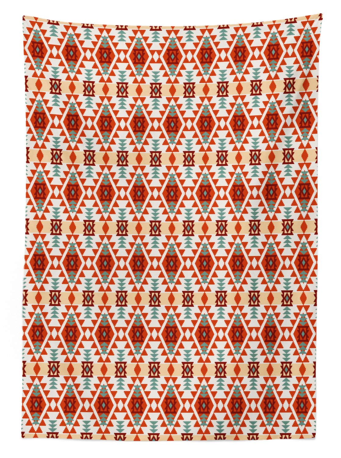 Ambesonne Tribal Outdoor Tablecloth - Prehistoric Aztec Folk Geometric Triangle Design, Washable Picnic Table Cover 58x120 Inches, Teal Cream Red - Perfect for Outdoor Dining, BBQs, Picnics & Patio Decor