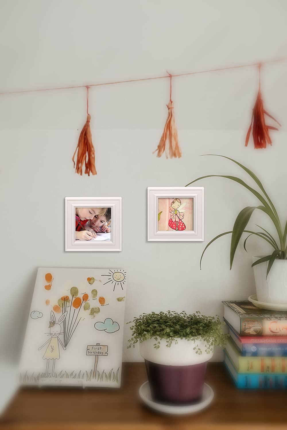 2Pcs 4x4 Inch Distressed White Wood Picture Frames - Small Square Photo Frames 3.5x3.5 Inch - Perfect for Tabletop Display, Wall Decor, Wedding Photos, Family Portraits & DIY Crafts