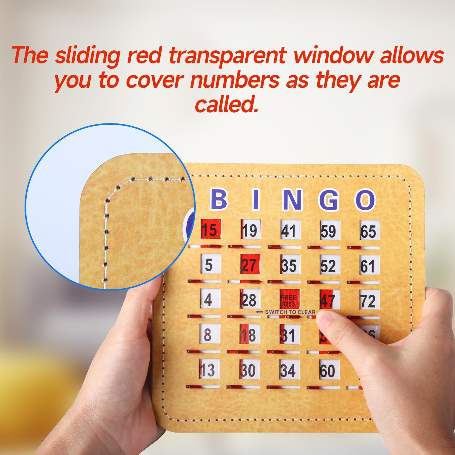GSE 5-Ply Stitched Bingo Cards with Sliding Windows - 100-Pack Large Print Easy-Read Bingo Game Cards for Adults & Seniors - Perfect for Bingo Nights, Family Game Nights, and Senior Center Activities