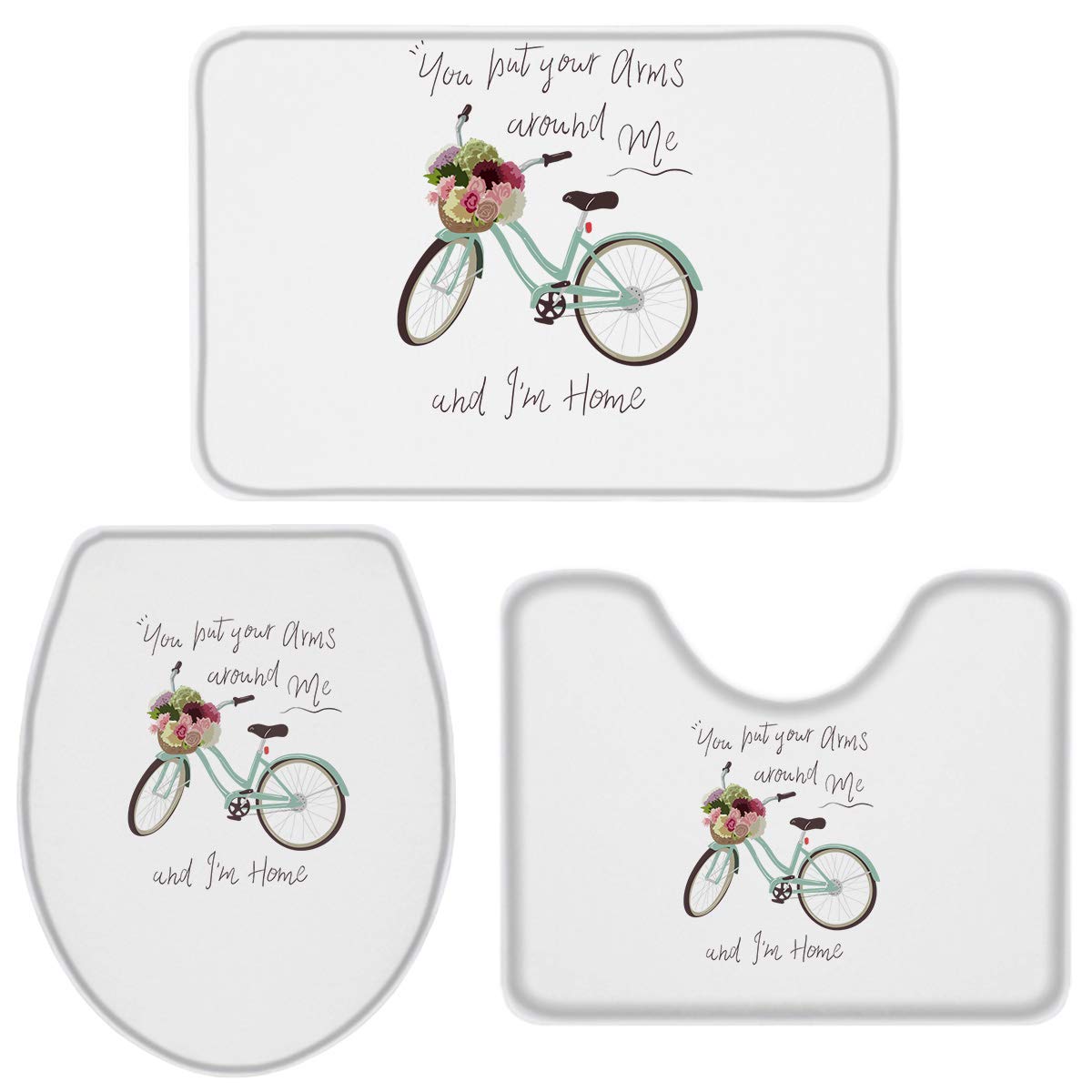 BRINGMEHOME 3-Piece Bathroom Rug Set - Non-Slip Floral Print Toilet Seat Cover, Pedestal Mat & Contour Rug - Soft Absorbent Bath Mats for Modern Bathrooms (Perfect for Home, Apartment & Guest Bath Decor)