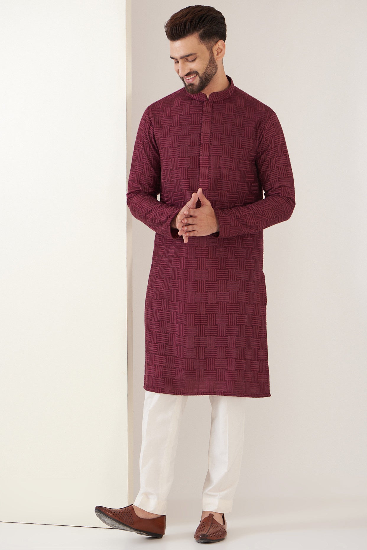 Elegant Maroon Embroidered Kurta for Women | Traditional Indian Thread Work Tunic | Perfect for Festivals, Weddings & Casual Wear