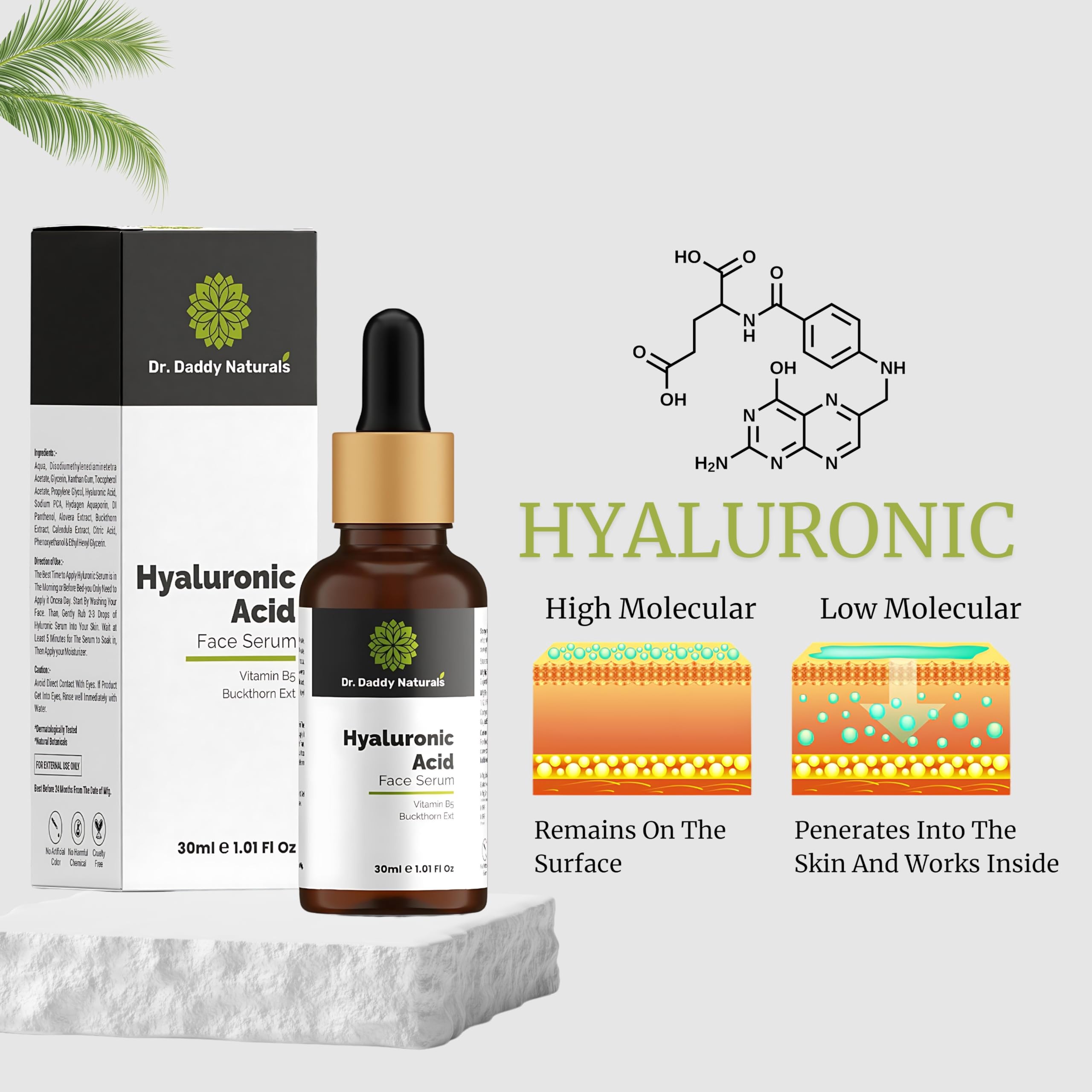 Dr. Daddy Naturals Hydro Boost Hyaluronic Acid Face Serum with Vitamin B5 - Lightweight Hydrating Serum for Fine Lines & Wrinkles, Collagen Boost - Anti-Aging Skincare for Radiant Skin - Fragrance Free 30ml - Perfect for Daily Hydration & Nighttime Skincare Routine