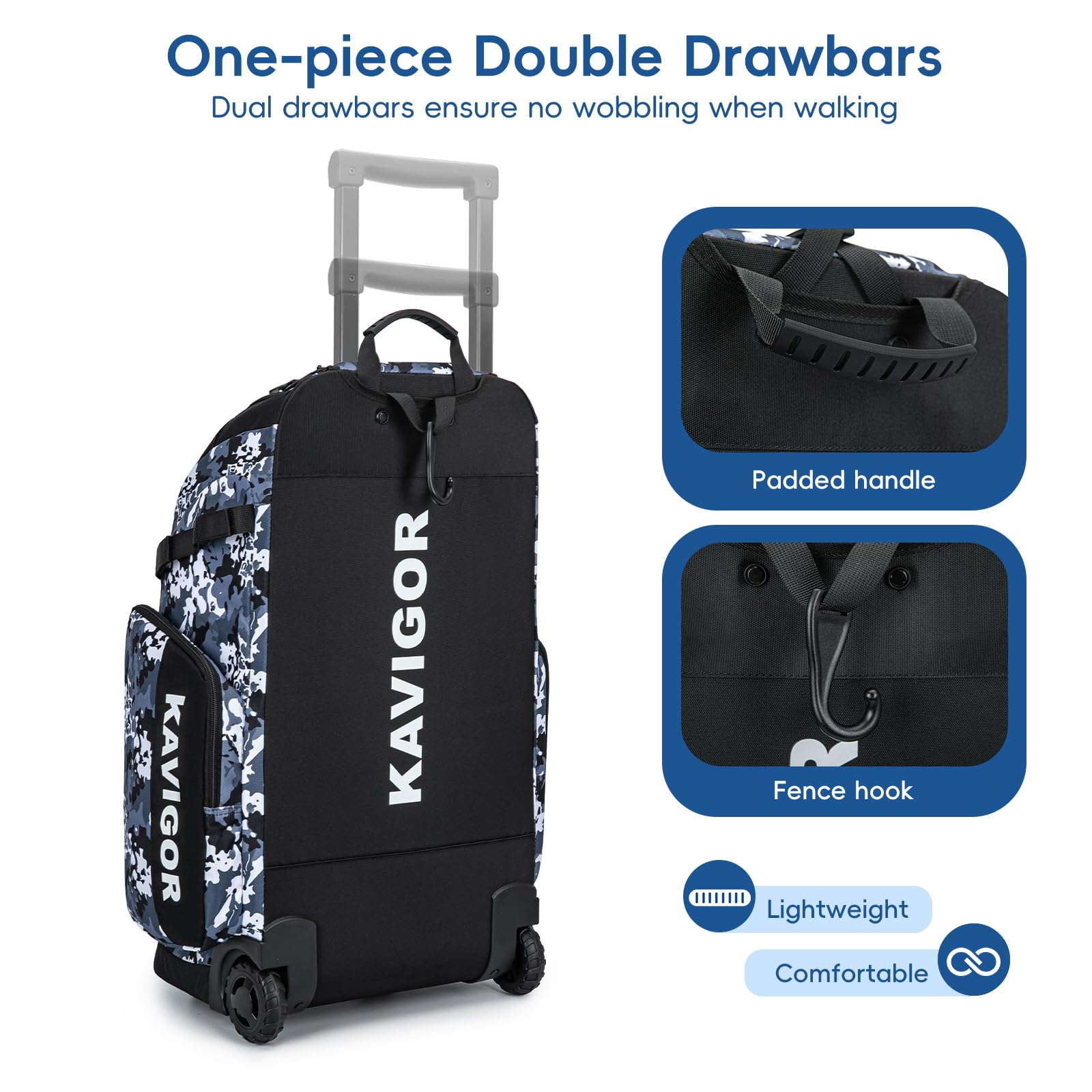 Rolling Baseball Bag with Wheels - 60L Large Capacity Softball Equipment Bag for Boys & Girls - Holds 4 Bats & Has Shoe Compartment - Perfect for Youth Baseball Games, Practice & Travel