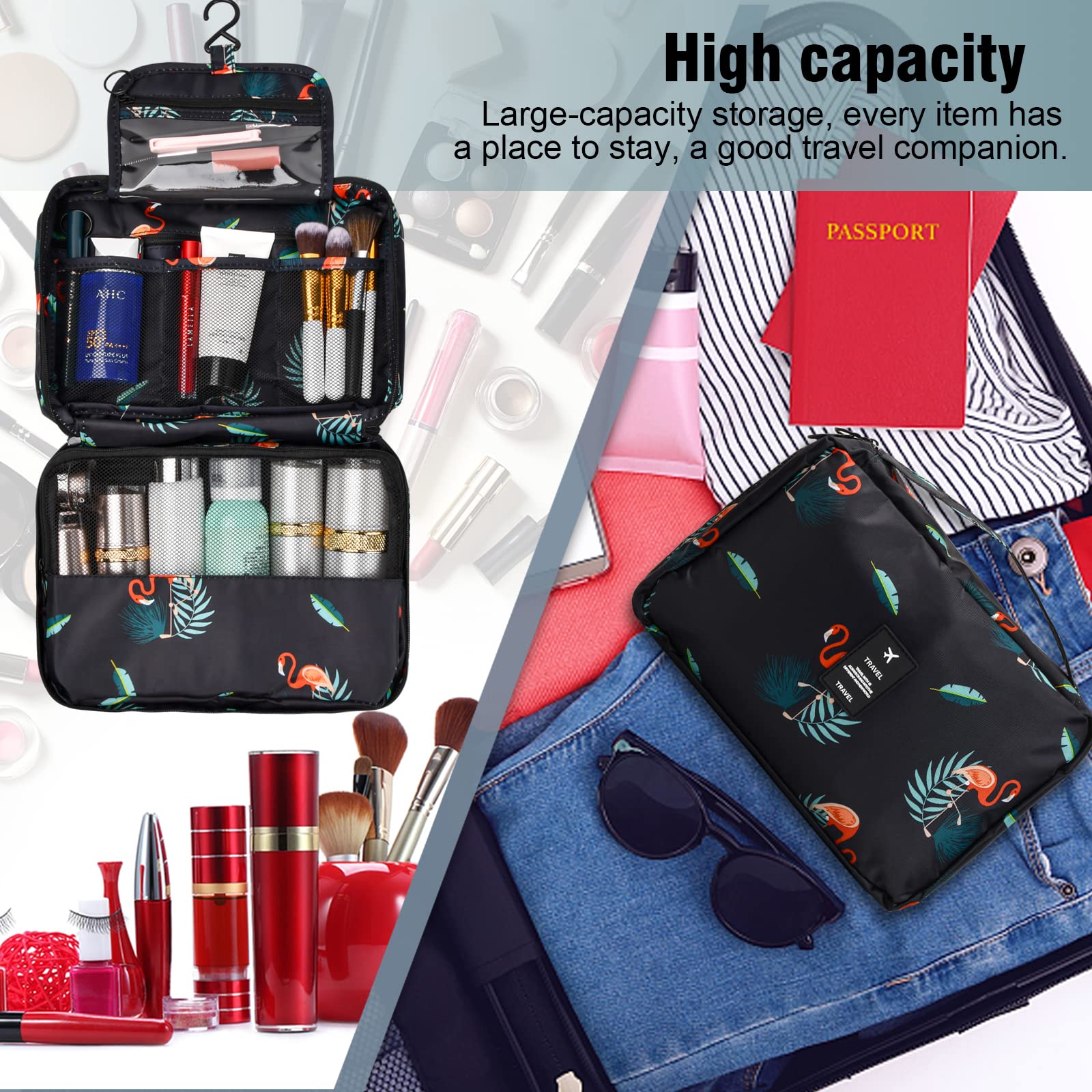 Waterproof Hanging Toiletry Bag - 4 Compartment Travel Cosmetic Organizer for Bathroom, Shower & Camping