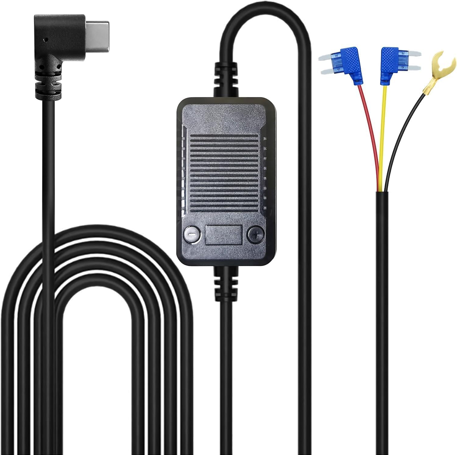GKU Dash Cam Hardwire Kit with Adjustable Voltage Box - 12V-24V to 5V Type-C USB Power Cord (3.5M) for 24/7 Parking Mode & Low Voltage Protection - Perfect for Tesla, Toyota, Honda & More Cars