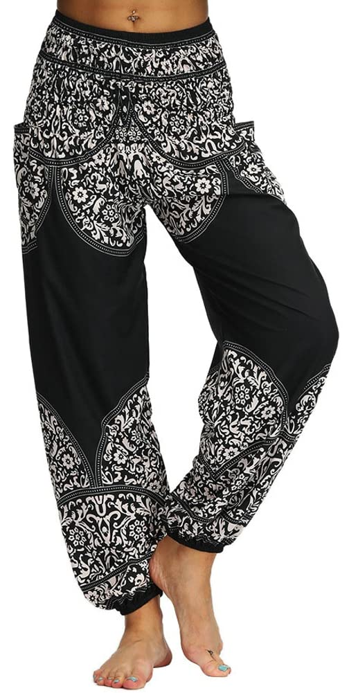 Obosoyo Women's Boho Harem Hippie Pants - Yoga Joggers with Pockets for Travel, Beach & Lounge - Comfortable Bohemian Casual Pants for Yoga, Festivals & Relaxation