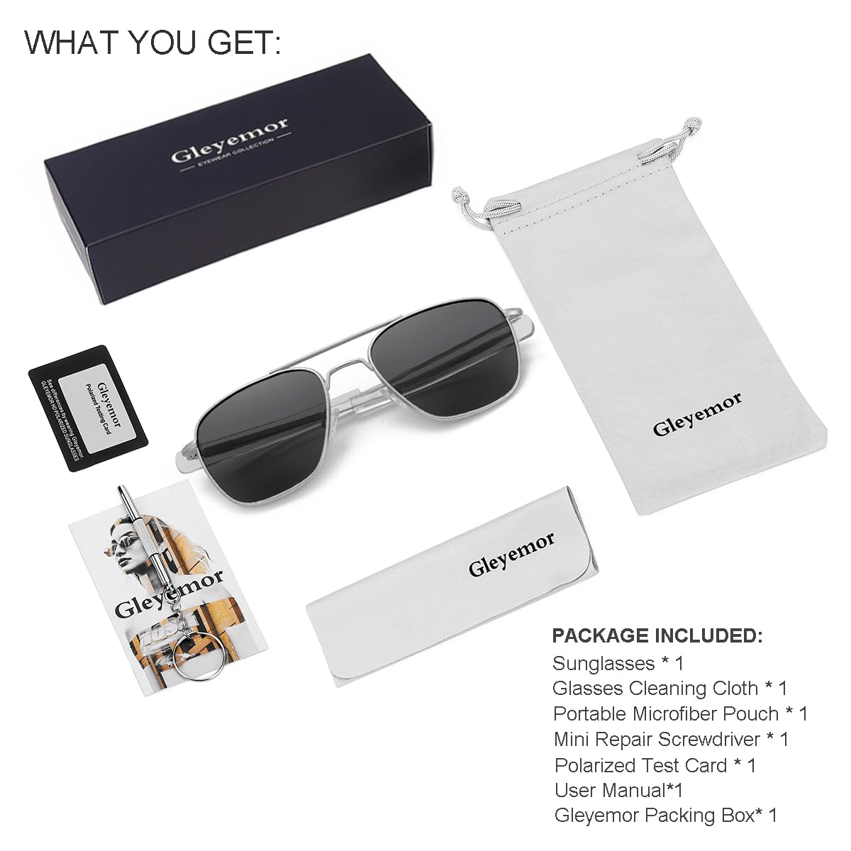 Gleyemor Polarized Square Aviator Sunglasses for Men - Retro Military Tough Guy Style UV Protection Shades - Perfect for Driving, Outdoor Sports & Fashion Accessories