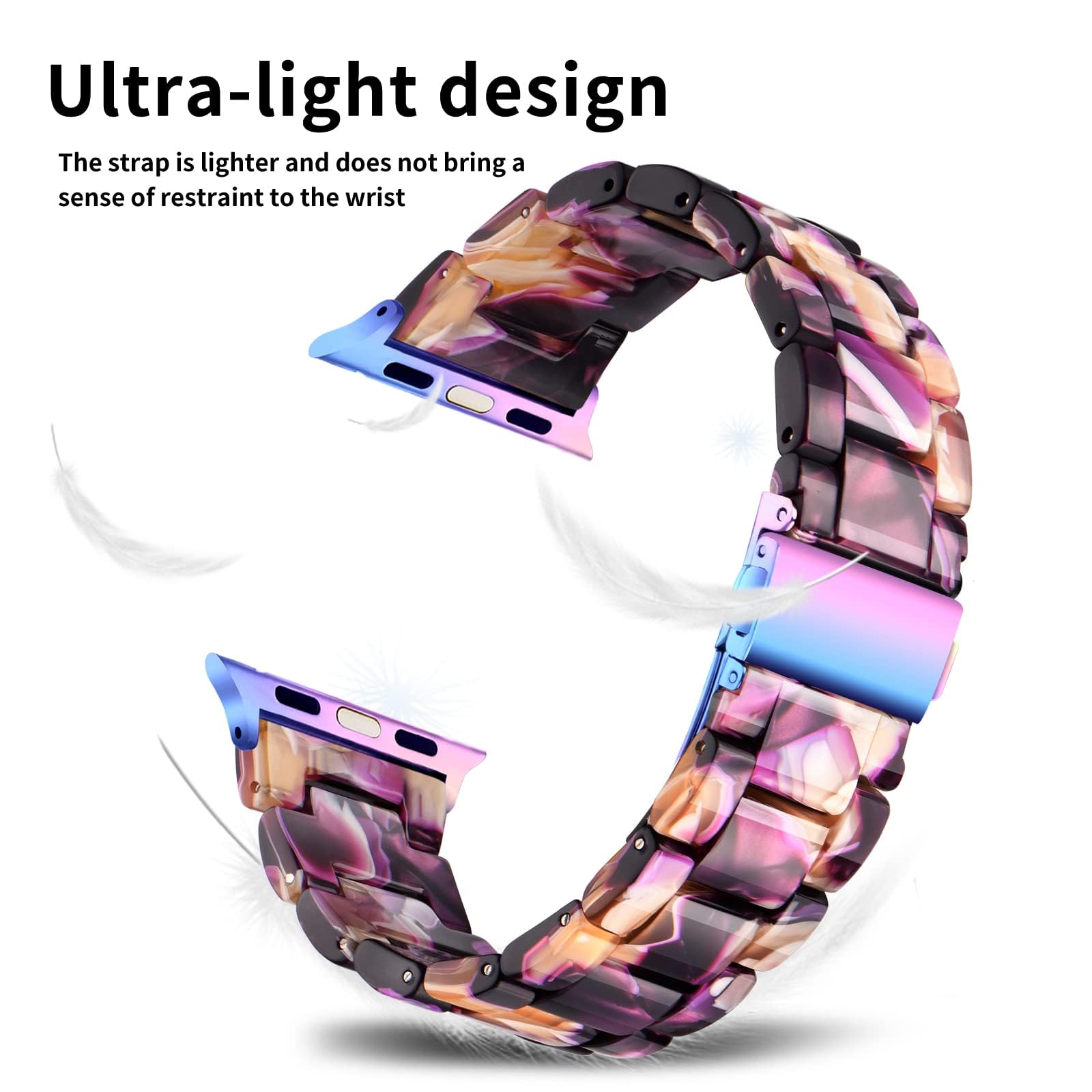 **BesBand Compatible with Apple Watch Bands 38mm 40mm 41mm - Resin Strap for iWatch Series 9/8/7/6/5/4/3/2/1/SE - Lightweight Elegant Bracelet for Women & Men - Purple Flower Design - Perfect for Work, Gym & Casual Wear**