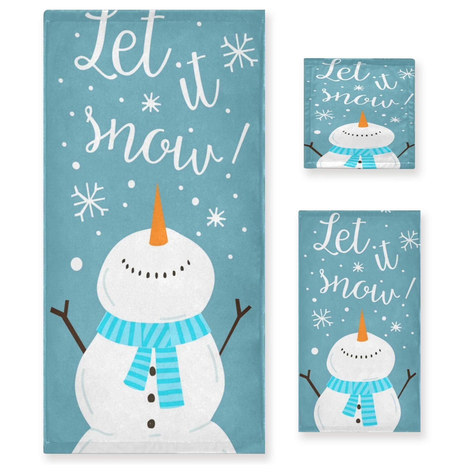 ALAZA Christmas Bath Towel Set - Large Snowman & Snowflakes Bath Towels for Home, Spa & Holiday Decor - Soft & Absorbent Bathroom Towels for Winter, Xmas Gifts & Cozy Home Decor