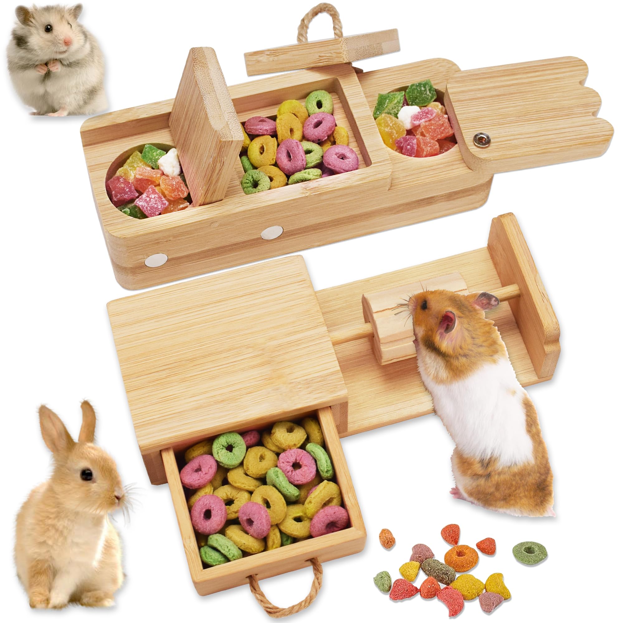 Best Guinea Pig Toys & Hamster Accessories - Wooden Foraging & Interactive Small Animal Enrichment for Guinea Pigs, Hamsters, Rats, Chinchillas, Hedgehogs (Rotating Fun Cylinder) - Perfect for Cage Entertainment & Pet Stimulation