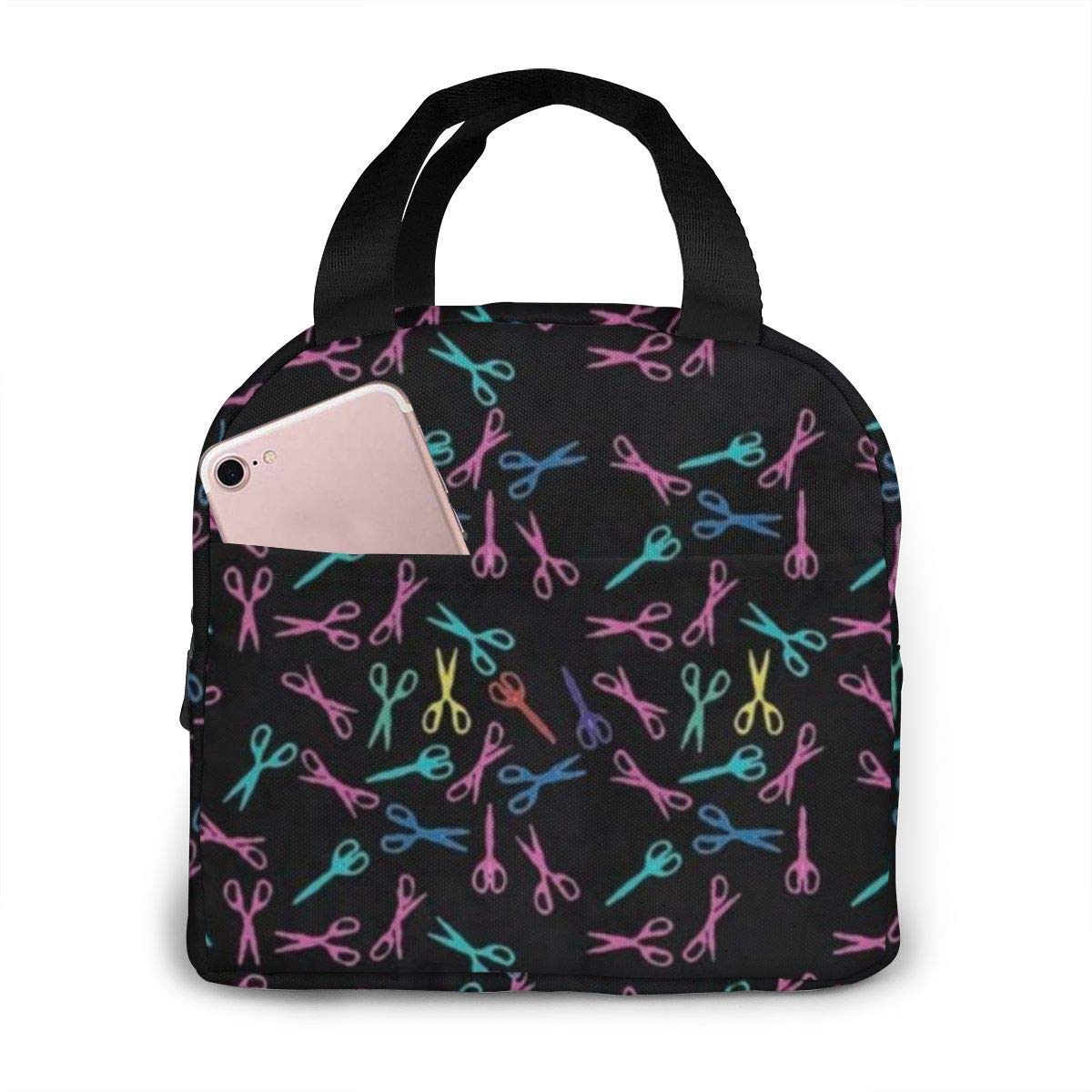 Vibrant Insulated Lunch Bag for Women, Girls & Kids - Thermal Picnic Pouch, Large Leakproof Cooler Tote for Bento, Meal Prep | Perfect for School, Work, Camping, Travel & Fishing - Cute Hairdresser Scissor Design Soft Lunch Box Bag