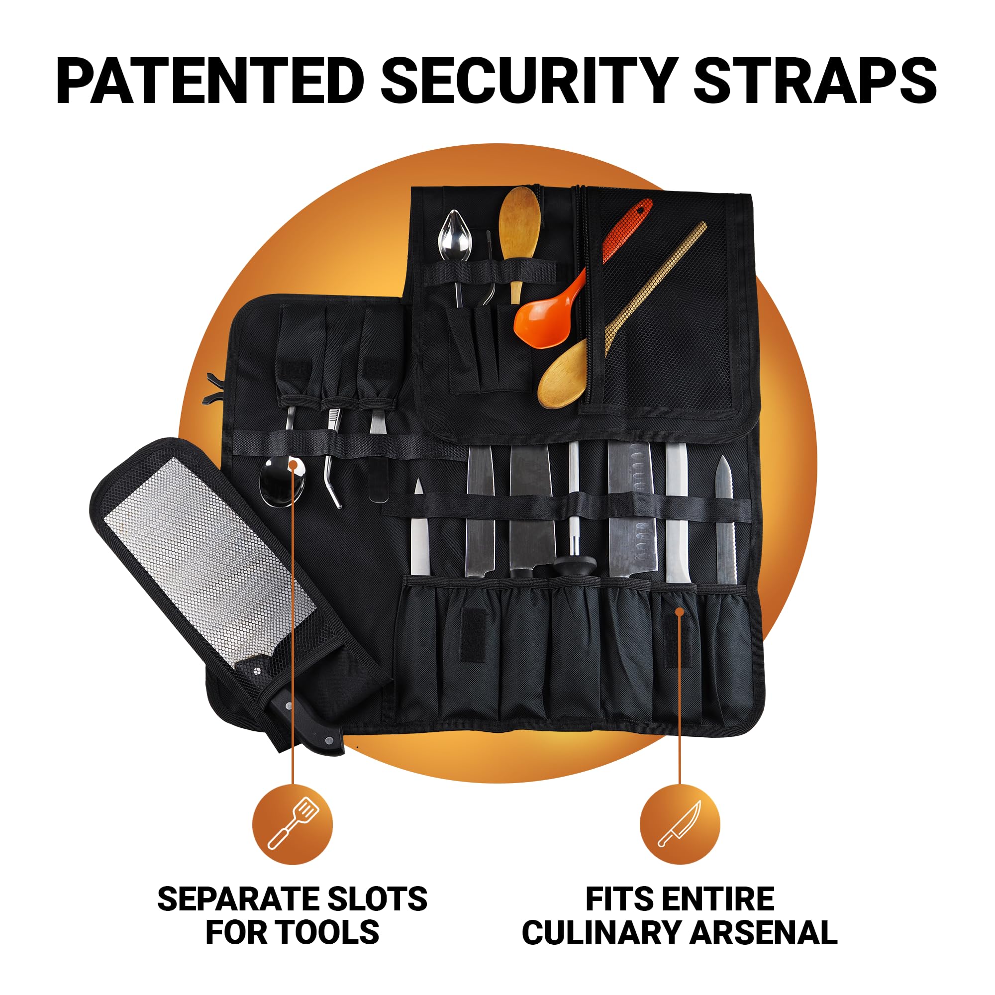Professional Chef Knife Roll Bag - 8+ Slots Waterproof Knife Storage Case for Kitchen Tools | Durable Knife Carrying Bag for Chefs & Culinary Students (Black) | Perfect for Restaurant Work, Cooking Classes & Travel