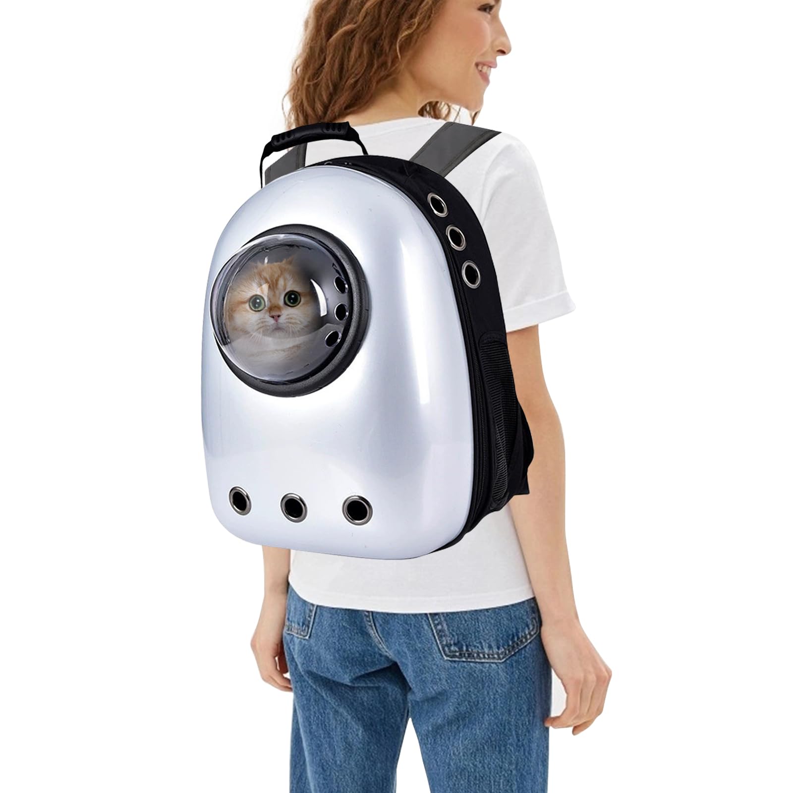Breathable Pet Carrier Backpack for Cats & Small Dogs - Portable Space Capsule Design with Double Zipper & Adjustable Shoulder Straps | Ideal for Air Travel, Hiking, and Vet Visits