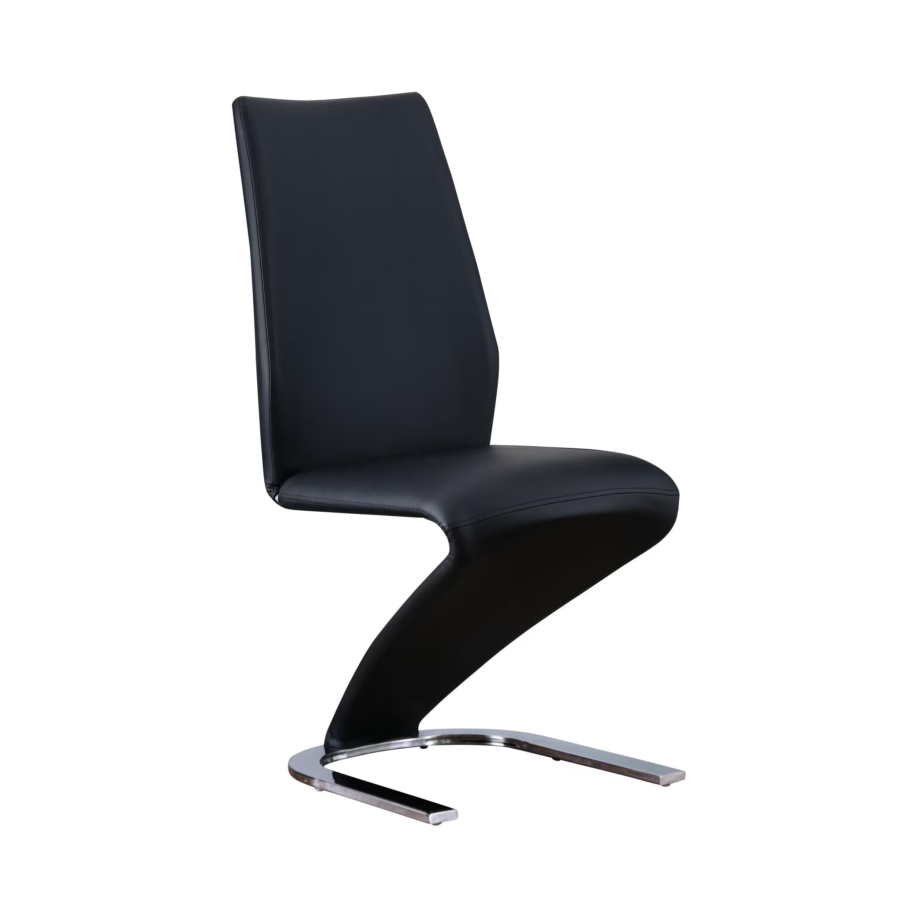 Modern Z-Shaped Chair Base - 2 Pack Black Leatherette Dining Chairs with Chrome Finish | Contemporary Side Chairs for Dining Room, Kitchen, Office or Lounge