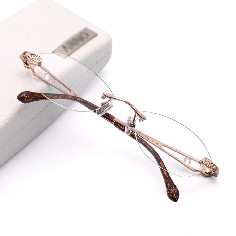 Titanium Frameless Lightweight Reading Glasses +1.0 Golden - Stylish Rimless Readers for Women & Men - Perfect for Reading, Computer Use, and Daily Wear