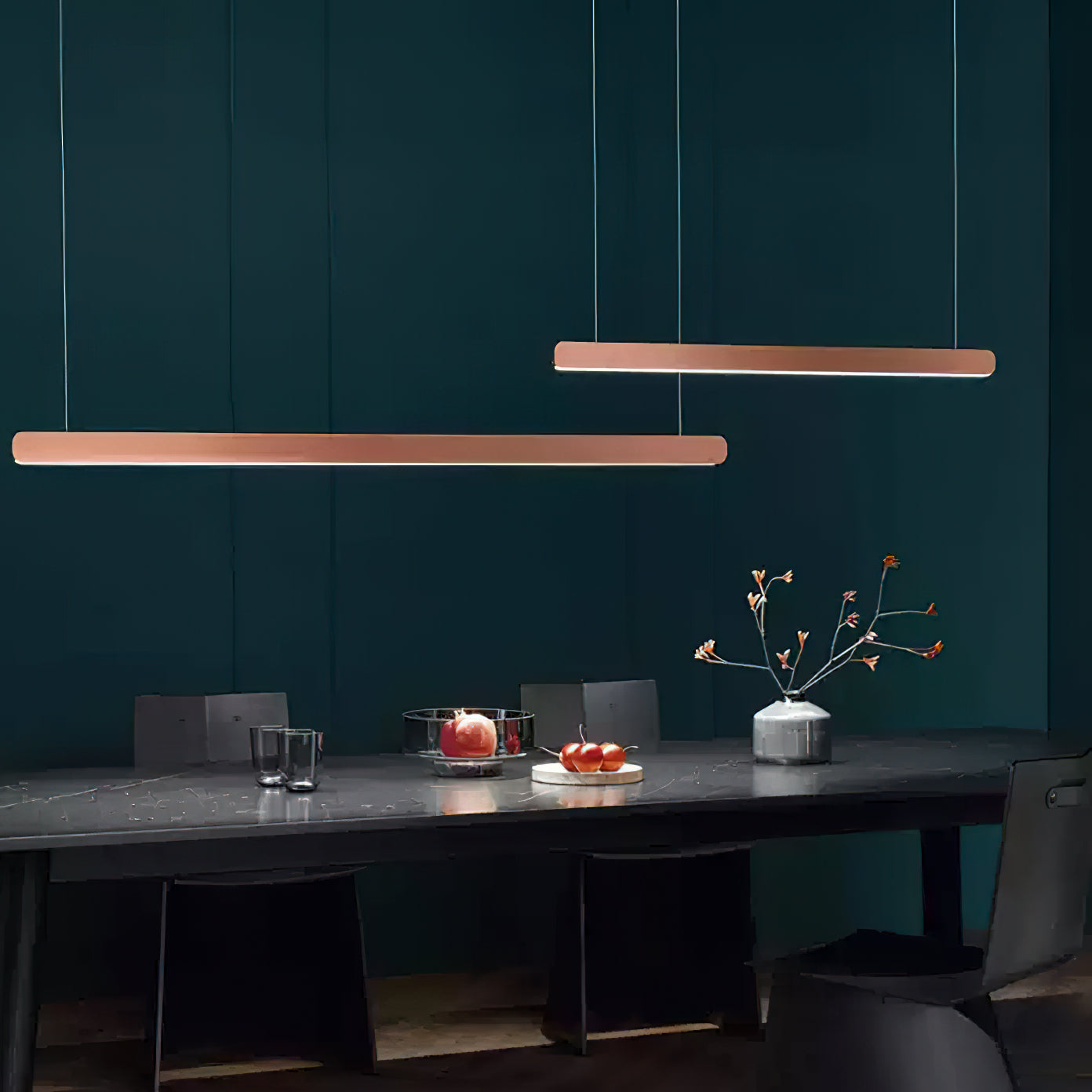 Modern Linear Pendant Light - Adjustable LED Hanging Lamp for Kitchen Island, Dining Room & Office - Sleek Minimalist Design with Warm/Cool Lighting Options