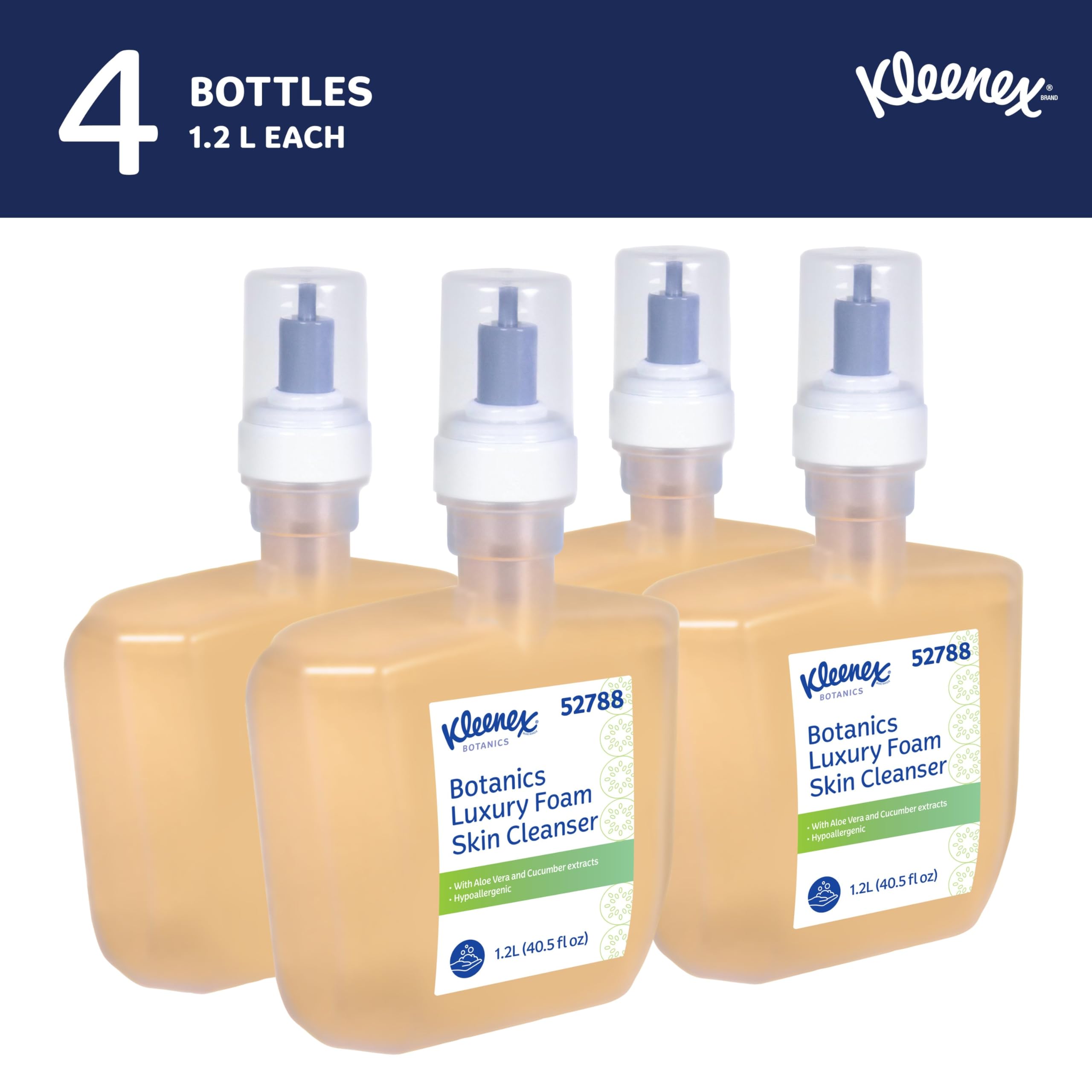 Kleenex Professional Botanics Luxury Foam Skin Cleanser (52788) - 1.2L Foaming Hand Soap Refill for Kimberly-Clark ICON & Scott Dispensers - Clear Formula with Fresh Scent - 4 Pack - Perfect for Offices, Restaurants & Public Restrooms