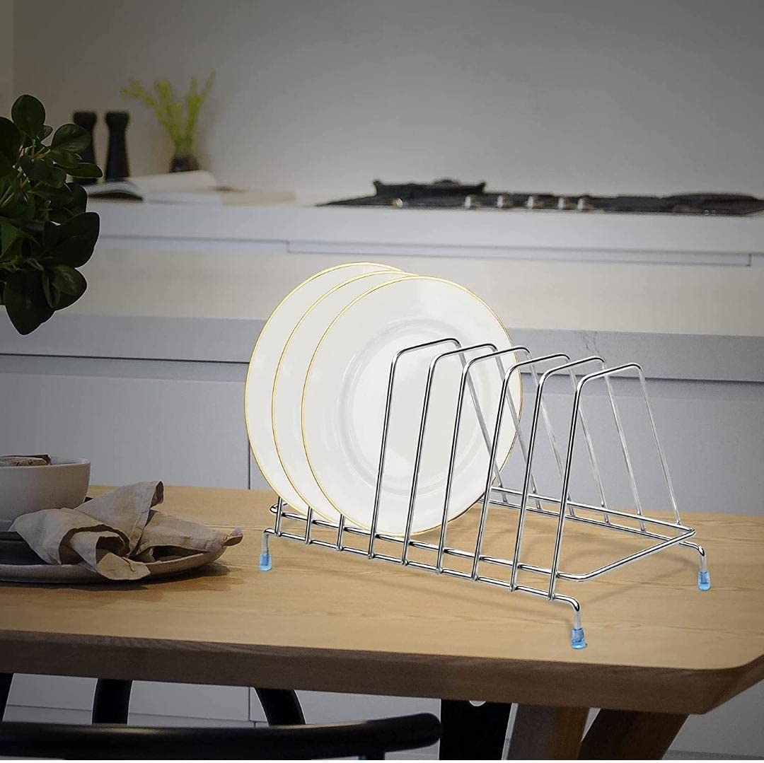 **Stainless Steel 8-Section Kitchen Thali Rack - Dish Drying Rack, Plate Stand & Utensil Holder for Organized Storage | Perfect for Indian Cooking, Buffet Serving & Small Kitchen Spaces**