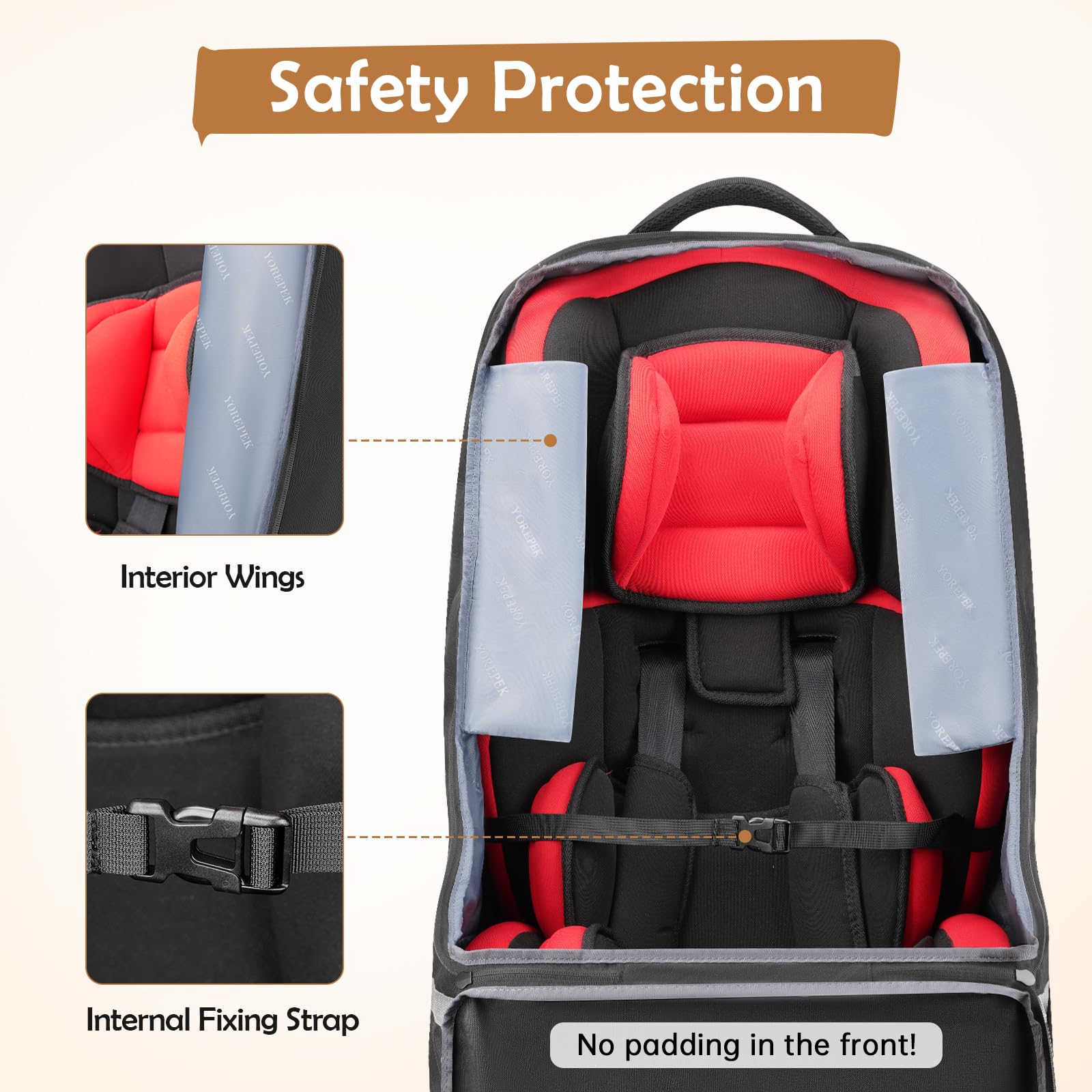 YOREPEK Padded Car Seat Backpack for Air Travel - Baby Travel Essentials for Flying - Car Seat Protector Bag for Airplane & Car Travel (All Black) - Perfect for Family Vacations & Business Trips