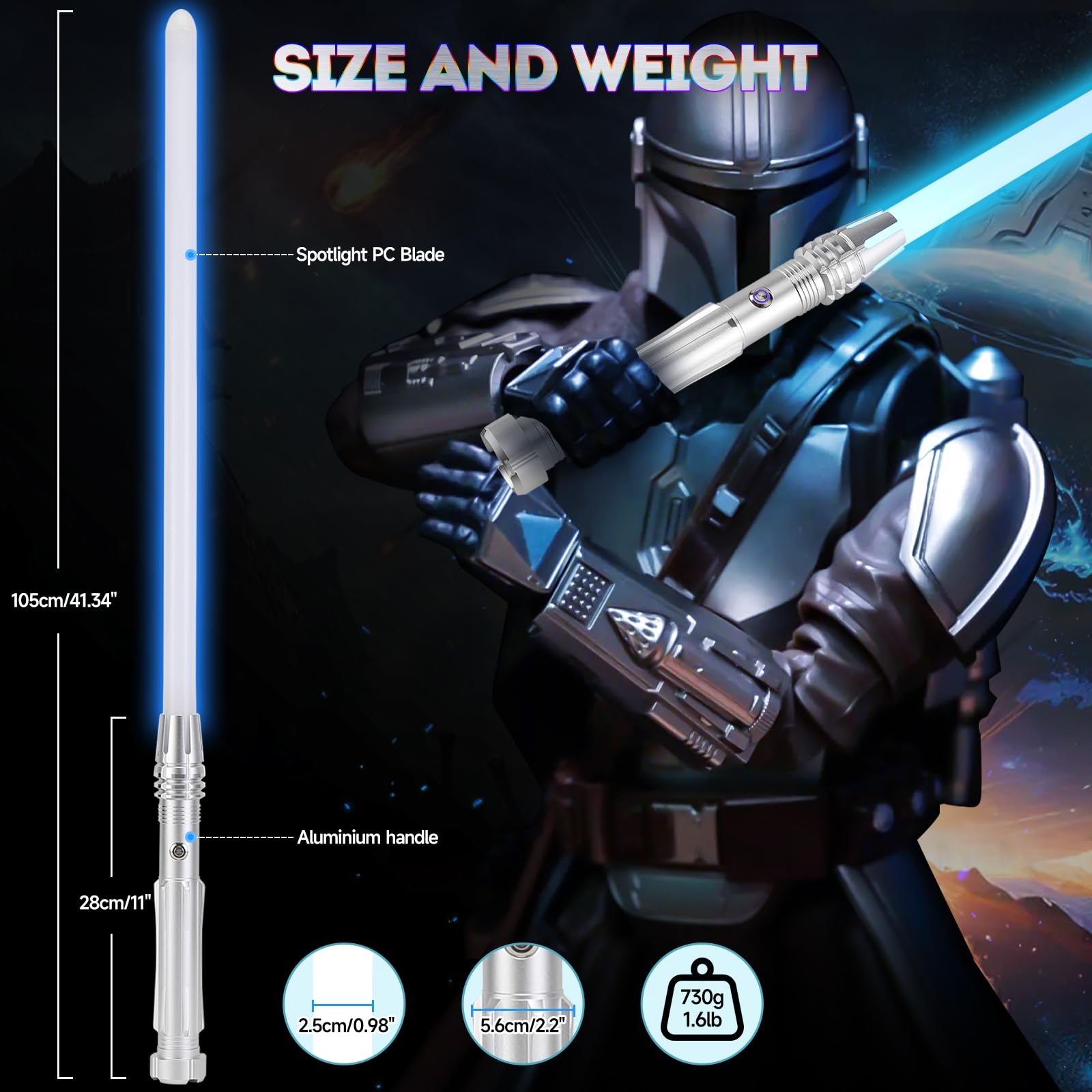 Premium Metal Aluminum Rechargeable Motion Control Lightsaber - Heavy Dueling FX Light Saber with 10 Sound Fonts & 12 RGB Colors for Adults & Kids | Perfect for Cosplay, Star Wars Enthusiasts, Christmas Gifts & Collectors (Silver E15 Model)