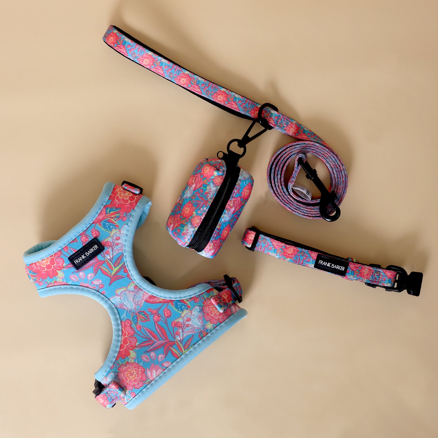 Frank Barker Harness Floral Dog Collar - Adjustable Pet Harness with Floral Pattern for Small Medium Dogs, Perfect for Walks, Training & Outdoor Adventures