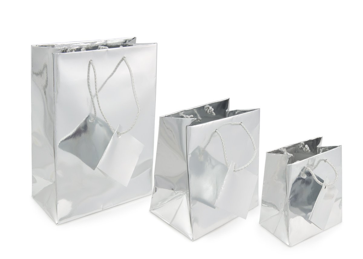 Premium Metallic Silver Gift Bags (20-Pack) - Elegant Party Favors, Wedding Gifts & Holiday Present Packaging for Special Occasions