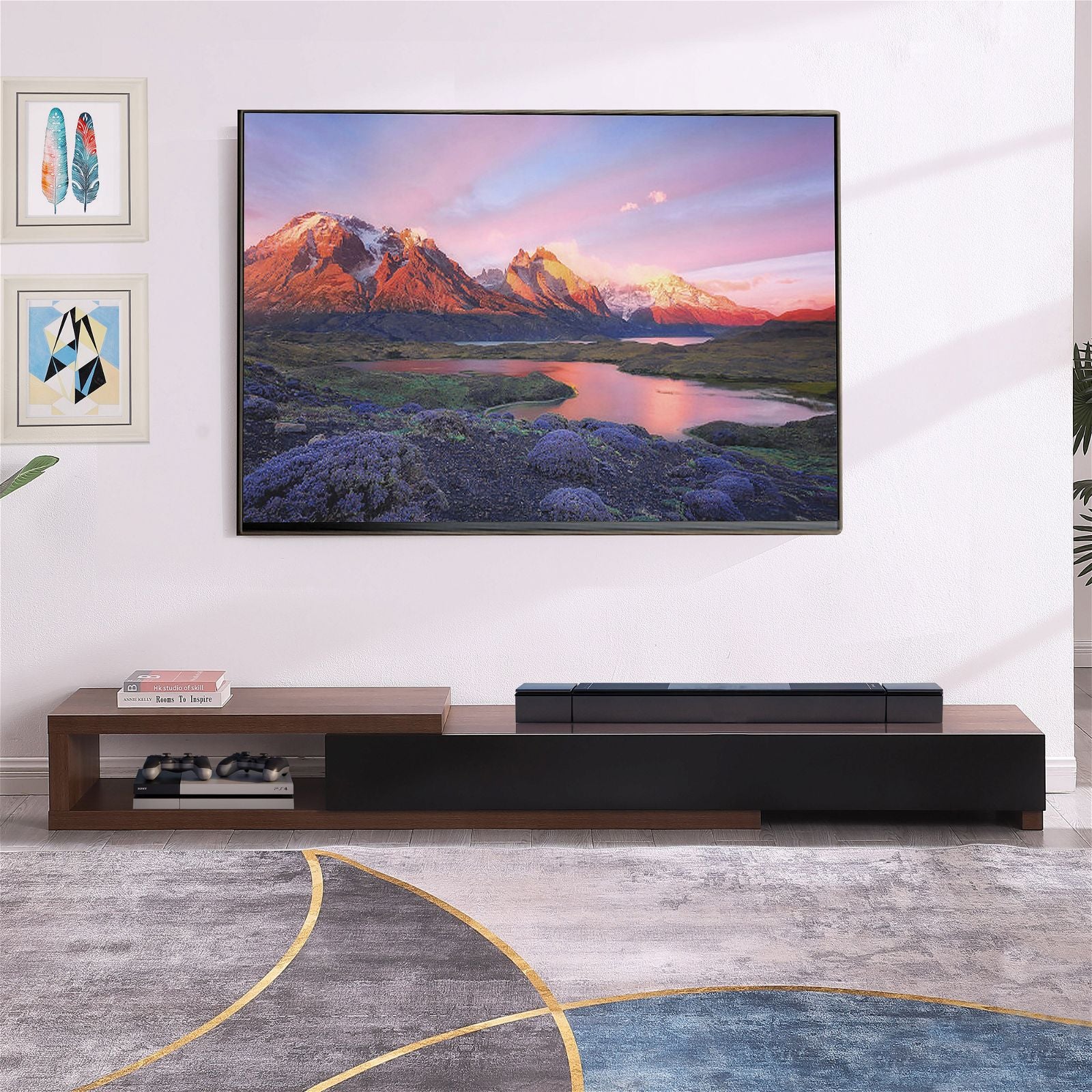 Criterion Durham Extendable TV Stand 260cm - Dark Oak Lowline Media Console for Living Room, Bedroom & Home Theater