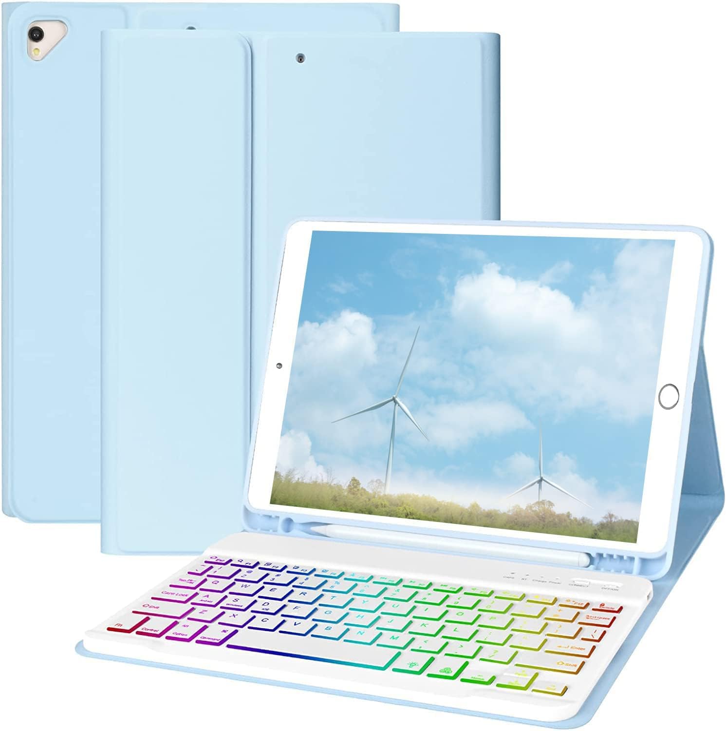 MORECOO iPad 9th Generation Case with Backlit Wireless Keyboard - 7 Color LED, Pencil Holder, Compatible with 10.2