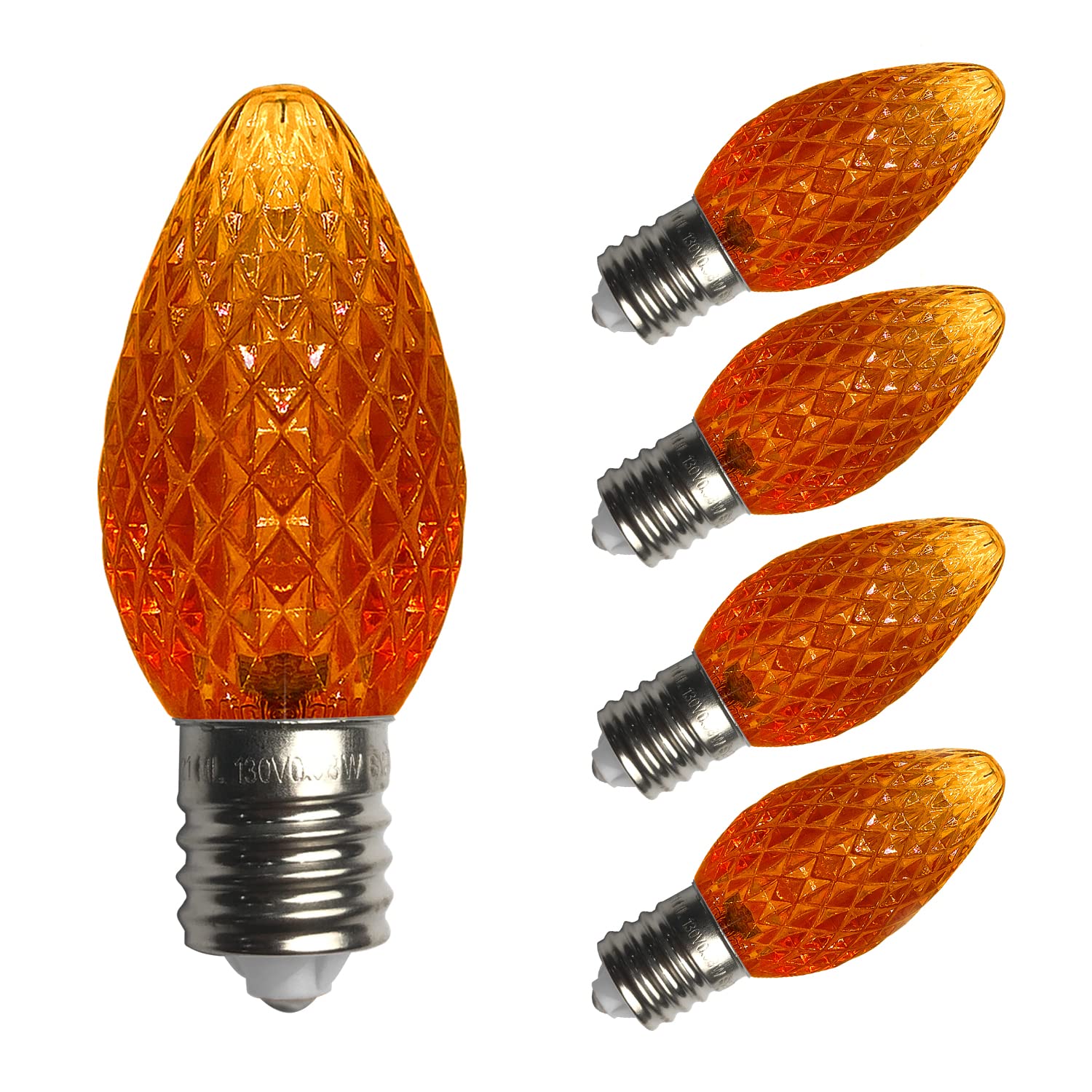 25 Pack C7 LED Christmas Lights Replacement Bulbs - 120V UL Commercial Grade, Faceted Dimmable E12 Socket Bulbs for Indoor & Outdoor Decor (Orange) - Perfect for Holiday Trees, Wreaths, and Home Lighting