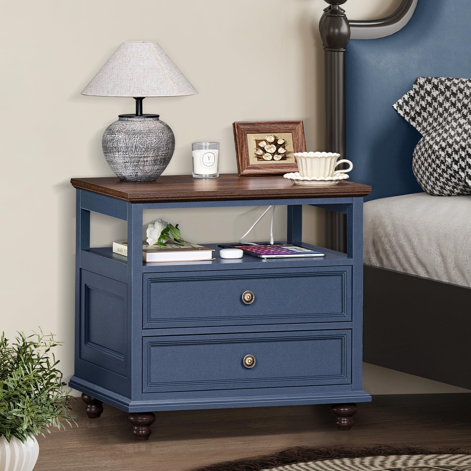 Farmhouse Nightstand with USB Charging Station, 24