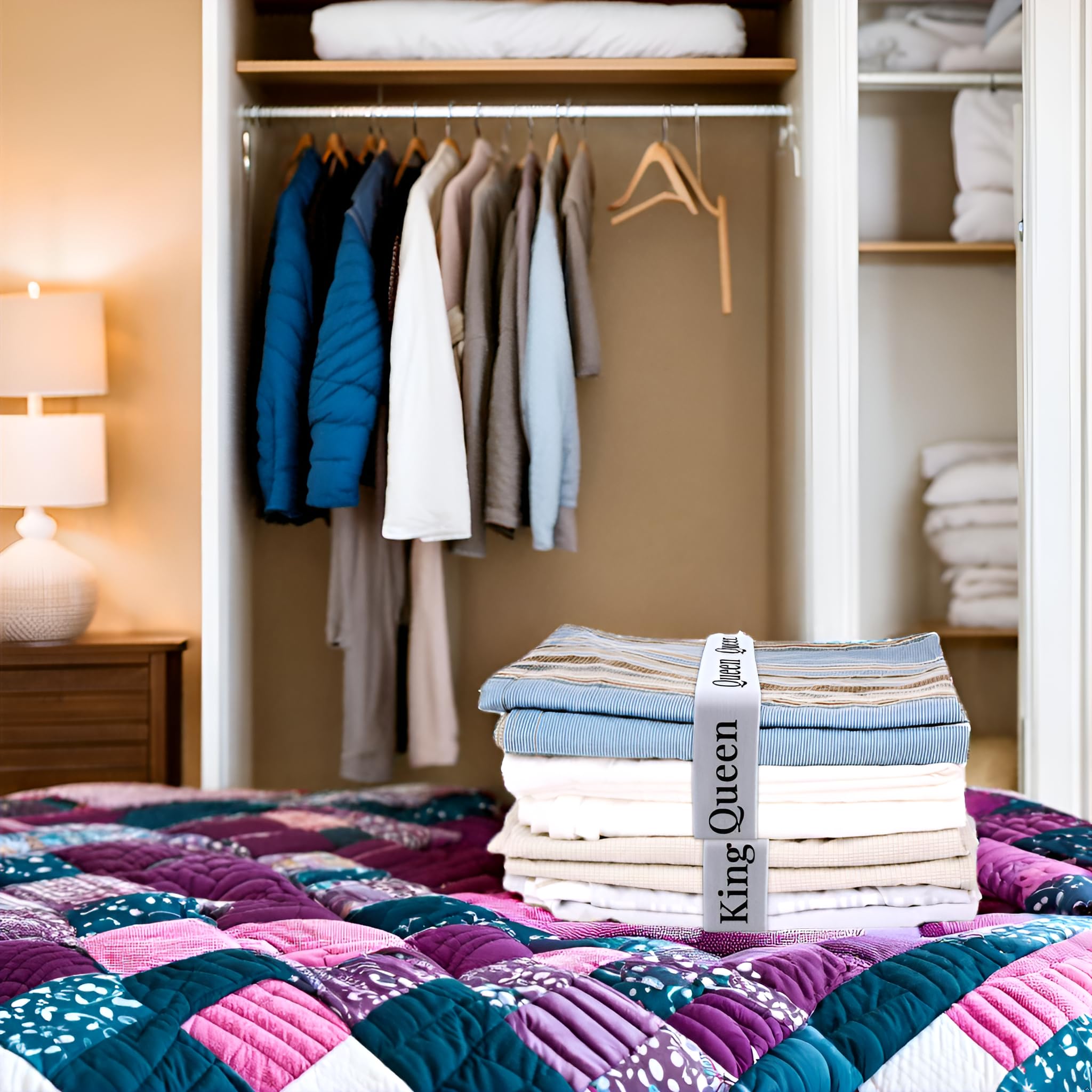 Elastic Bed Sheet Holder Straps - 4PCS Queen Size for Linen Closet Storage & Sheet Organization | Perfect for Fitted Sheet Storage, Bedding Organization & Travel Packing