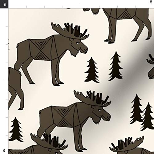 Moose Forest Dark Brown Cream Trees Antler Woodland Printed Minky Fabric Fat Quarter - Soft Plush Fabric for Sewing Baby Blankets, Quilt Backing & DIY Crafts - Perfect for Nursery Decor & Cozy Home Projects